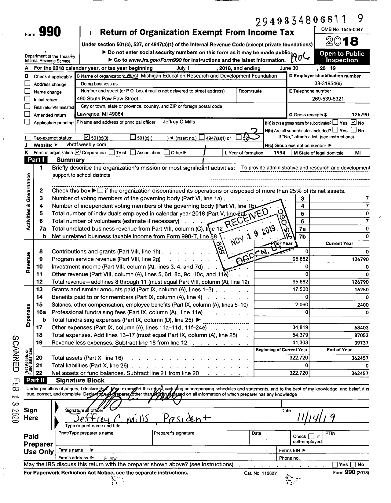 Image of first page of 2018 Form 990 for West Michigan Education Research and Development