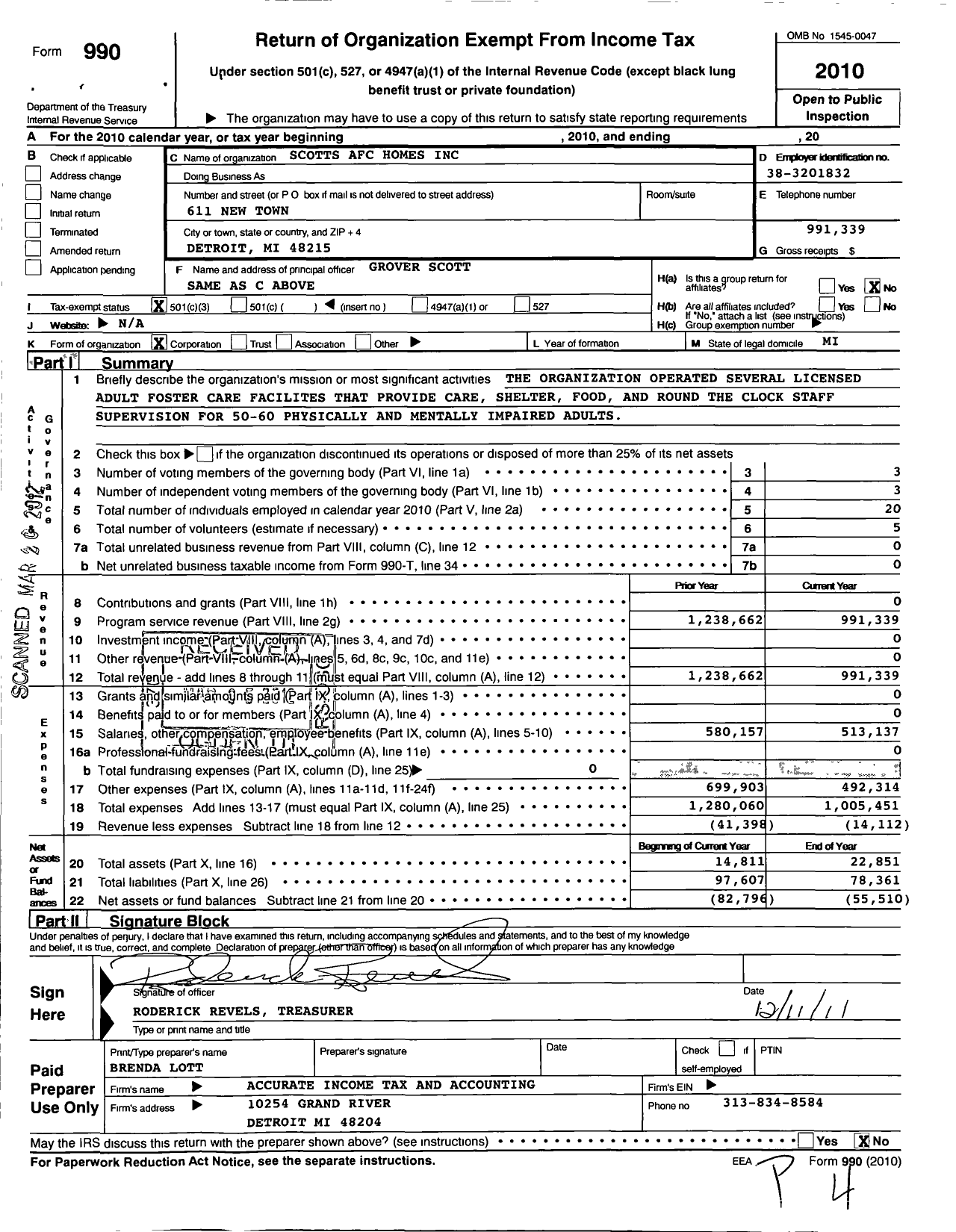 Image of first page of 2010 Form 990 for Scotts Afc Homes