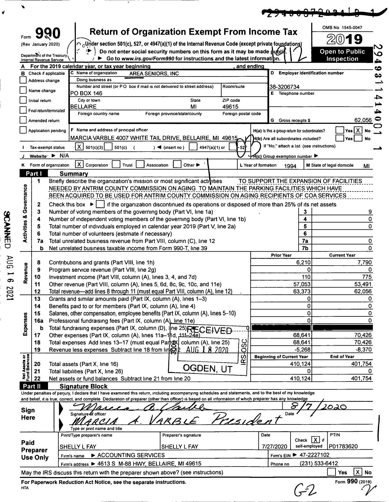 Image of first page of 2019 Form 990 for Area Seniors