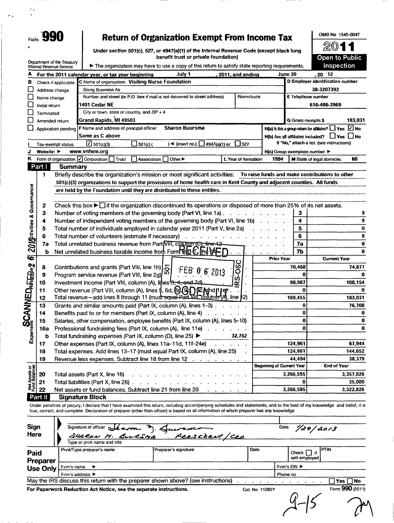 Image of first page of 2011 Form 990 for Visiting Nurse Foundation