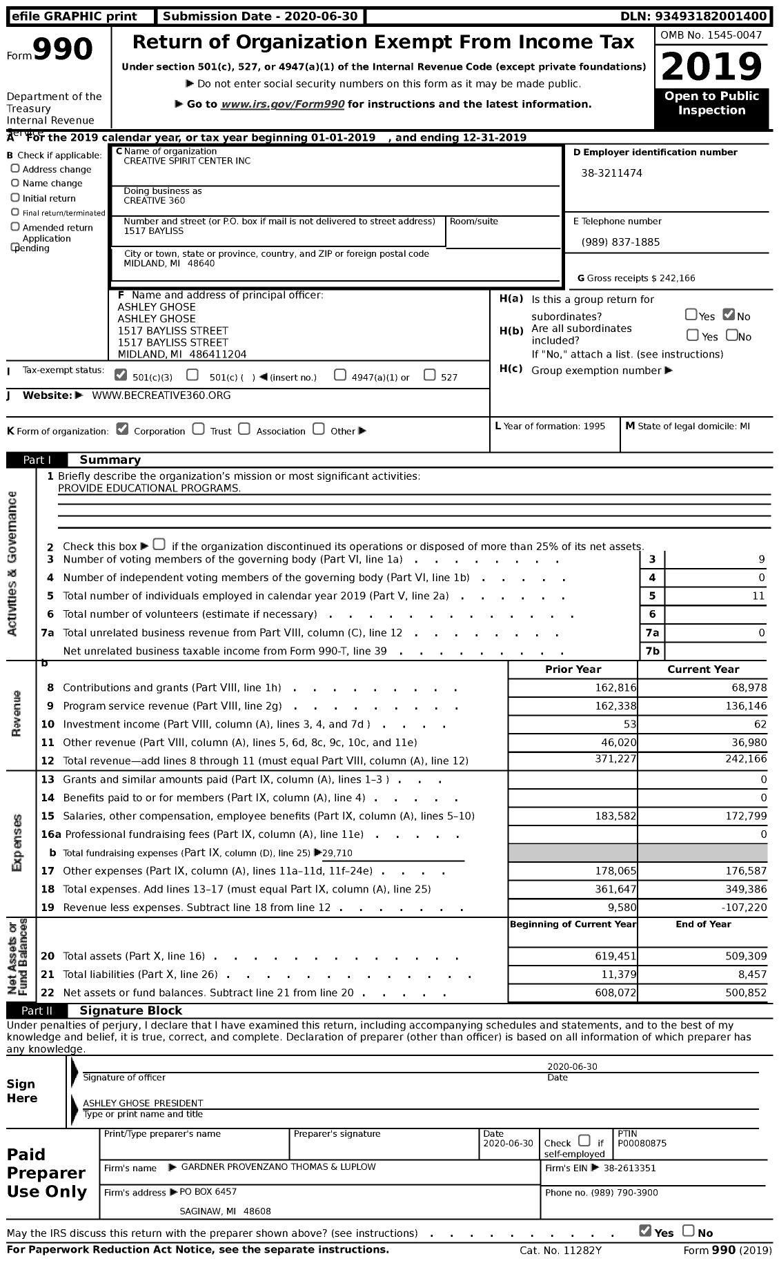 Image of first page of 2019 Form 990 for Creative 360