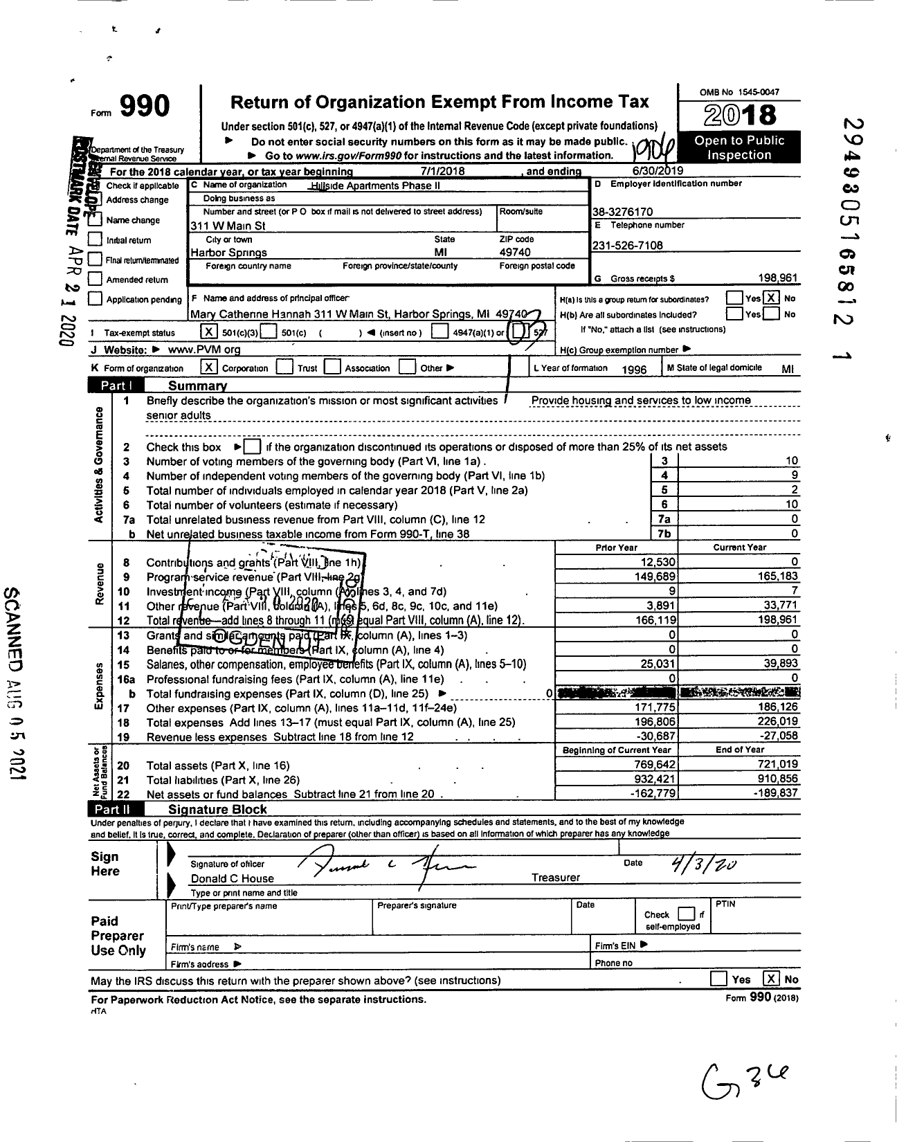 Image of first page of 2018 Form 990 for Hillside Apartments Phase II