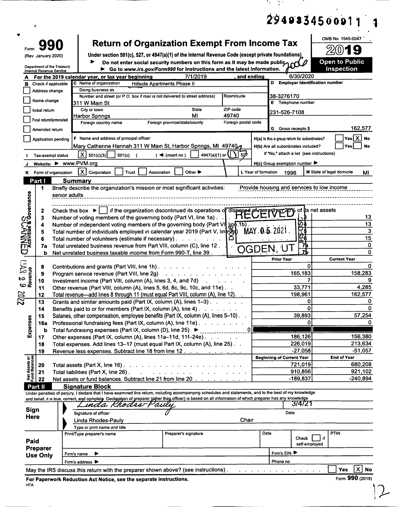 Image of first page of 2019 Form 990 for Hillside Apartments Phase II