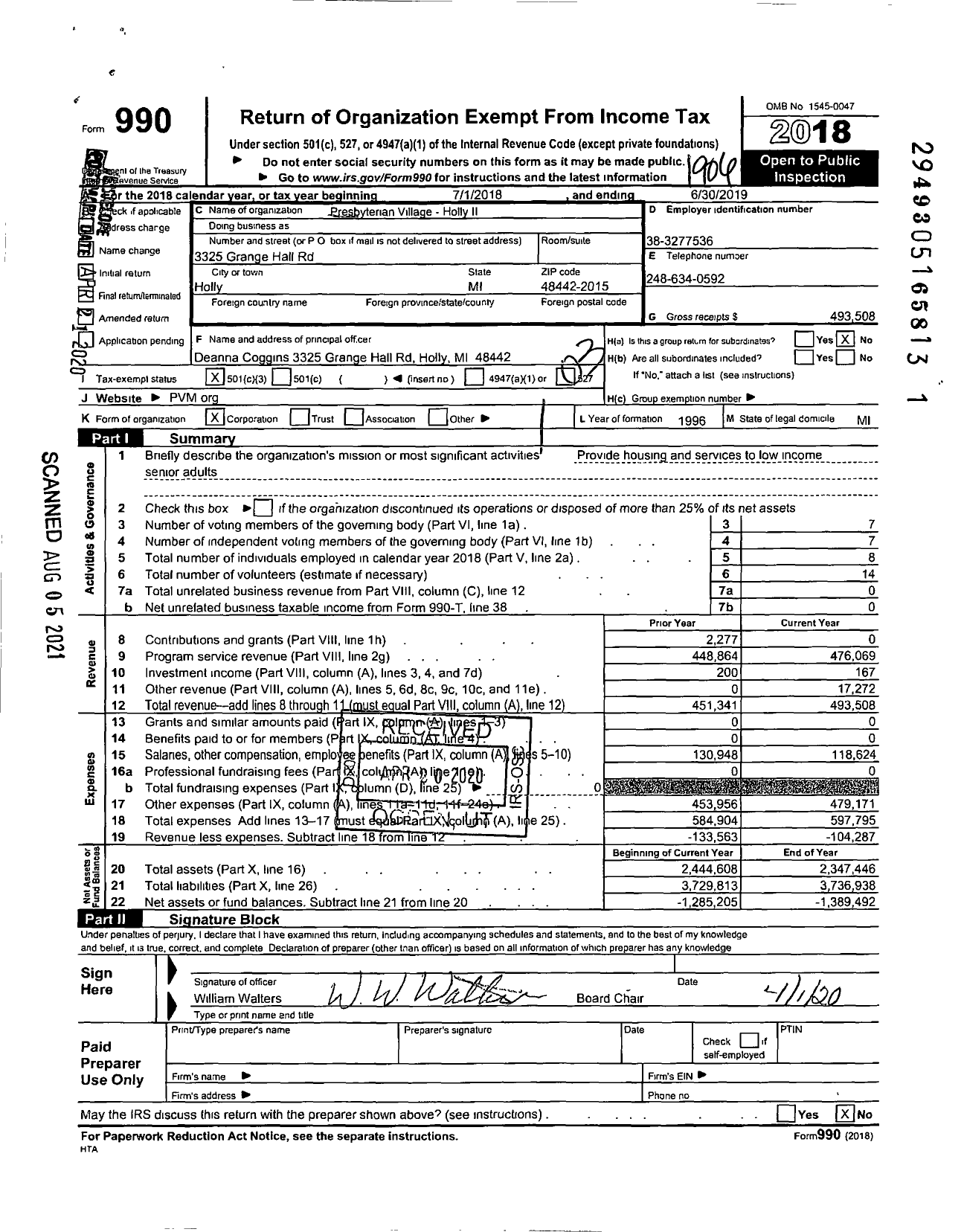 Image of first page of 2018 Form 990 for Presbyterian Village - Holly II