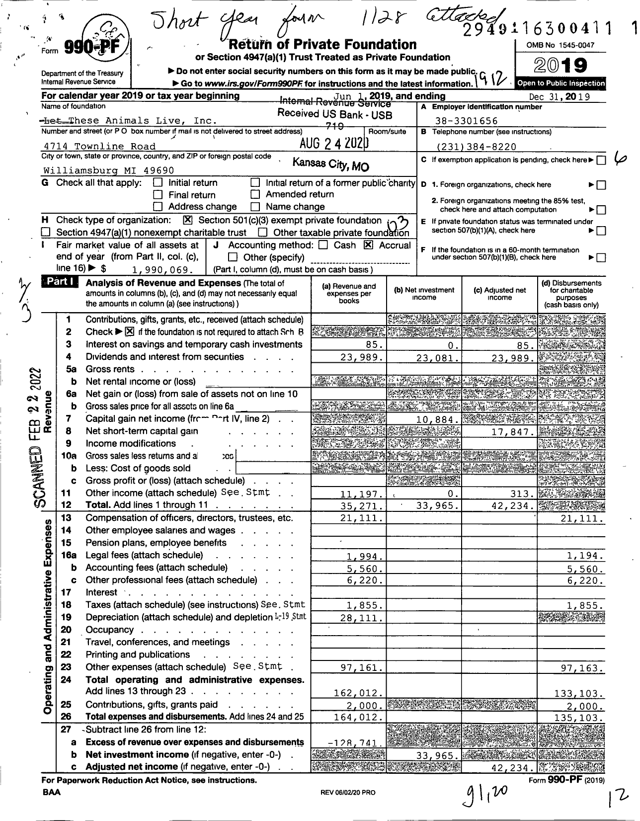 Image of first page of 2019 Form 990PF for Let These Animals Live