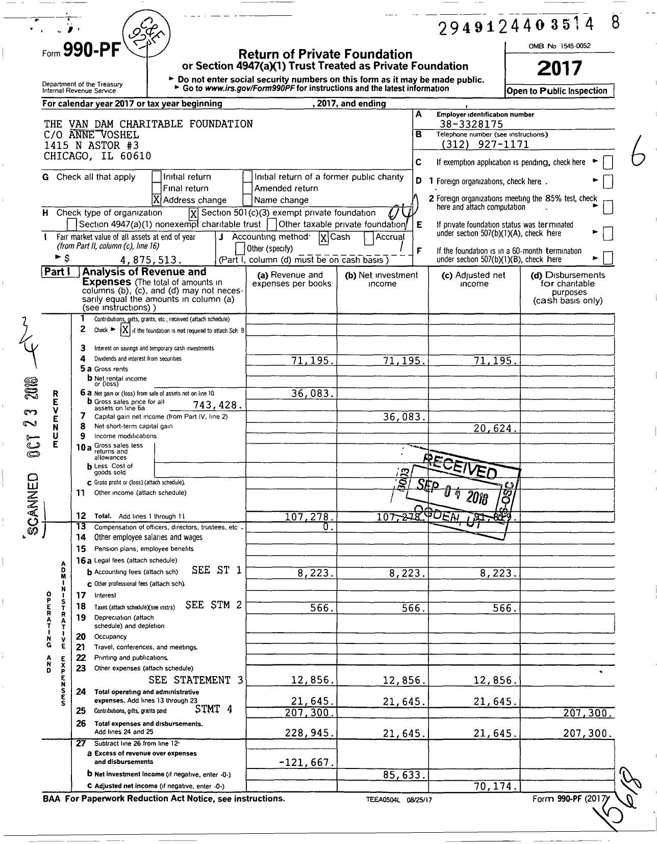 Image of first page of 2017 Form 990PF for The Van Dam Charitable Foundation