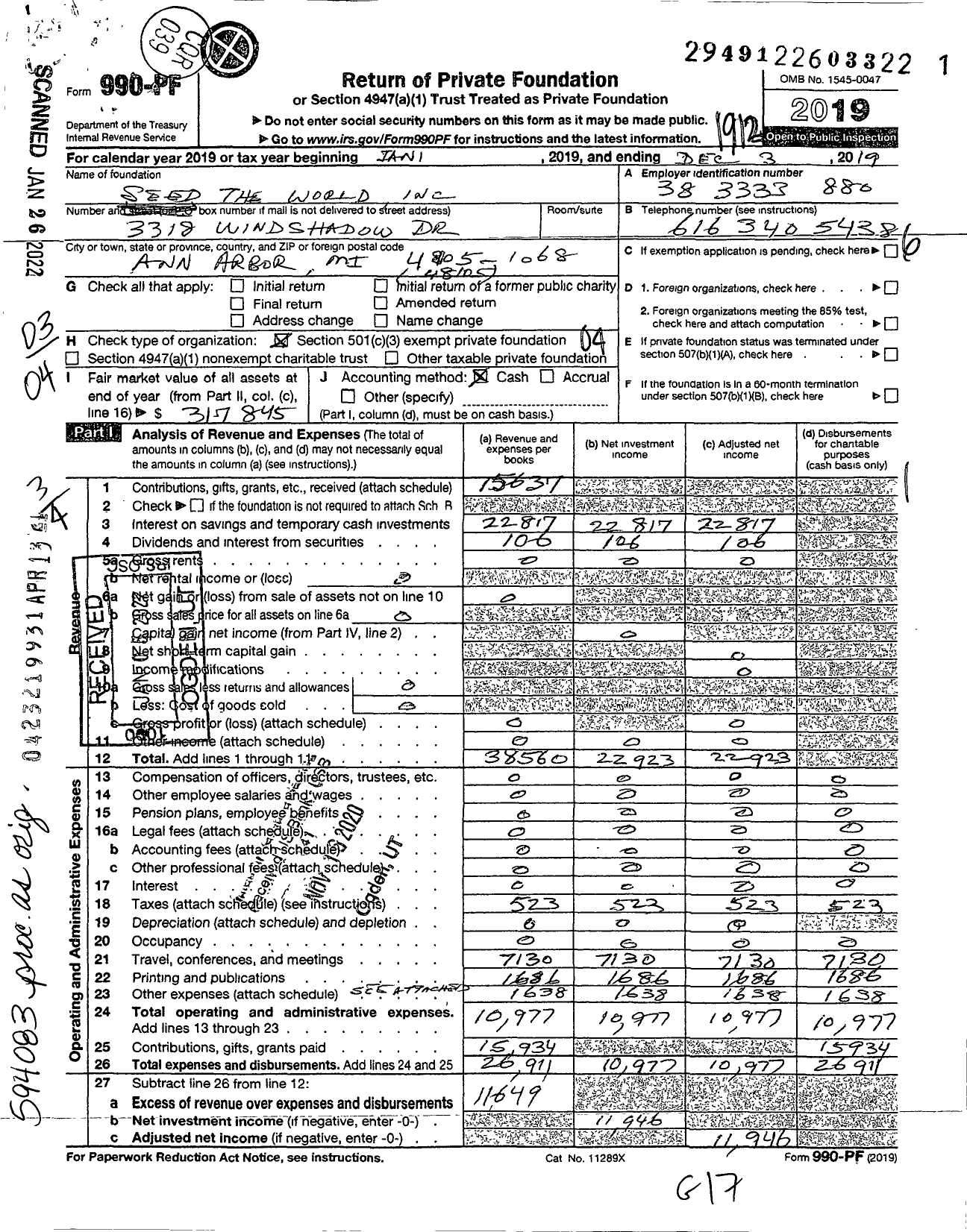 Image of first page of 2019 Form 990PF for Seed the World