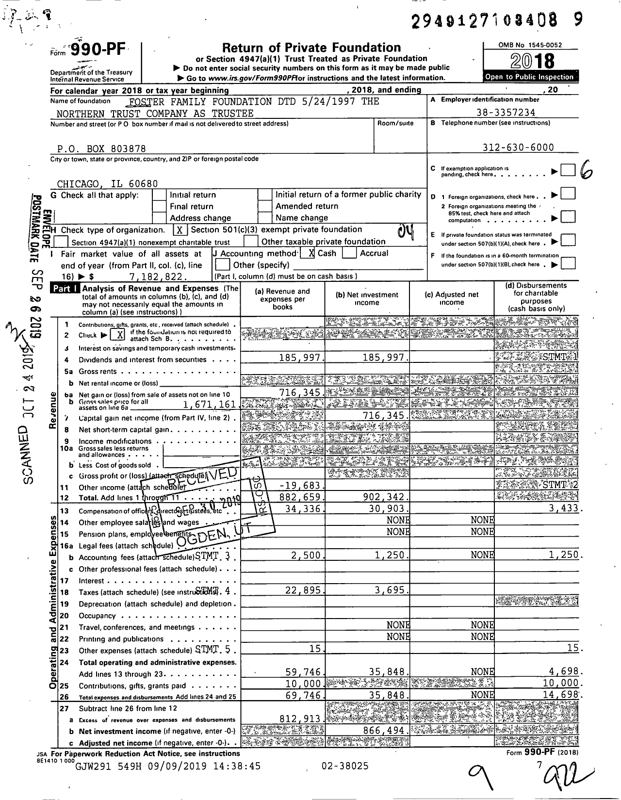 Image of first page of 2018 Form 990PF for Foster Family Foundation DTD 5241997 the