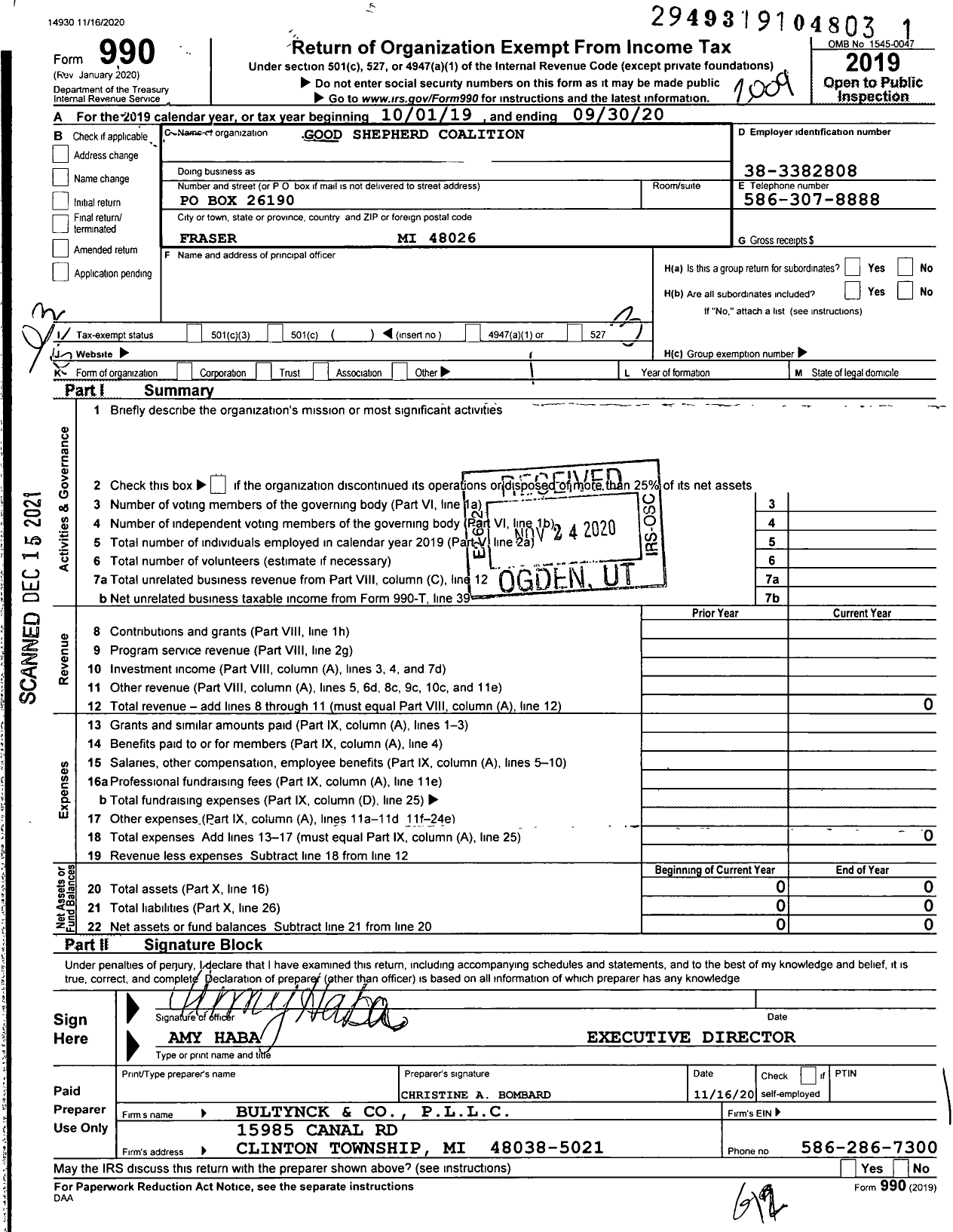 Image of first page of 2019 Form 990 for Good Shepherd Coalition