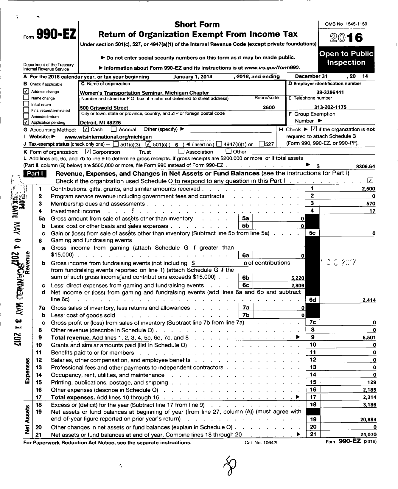 Image of first page of 2014 Form 990EO for Womens Transportation Seminar Michigan Chapter