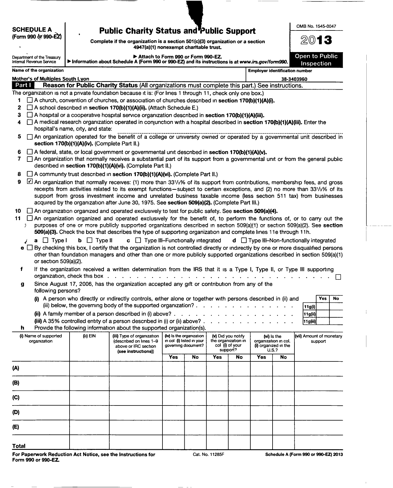 Image of first page of 2012 Form 990ER for National Organization of Mothers of Twins Clubs / Mothers of Multiples Society of Sou