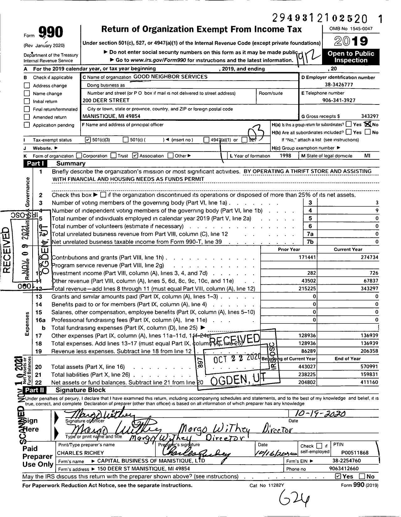 Image of first page of 2019 Form 990 for Good Neighbor Services