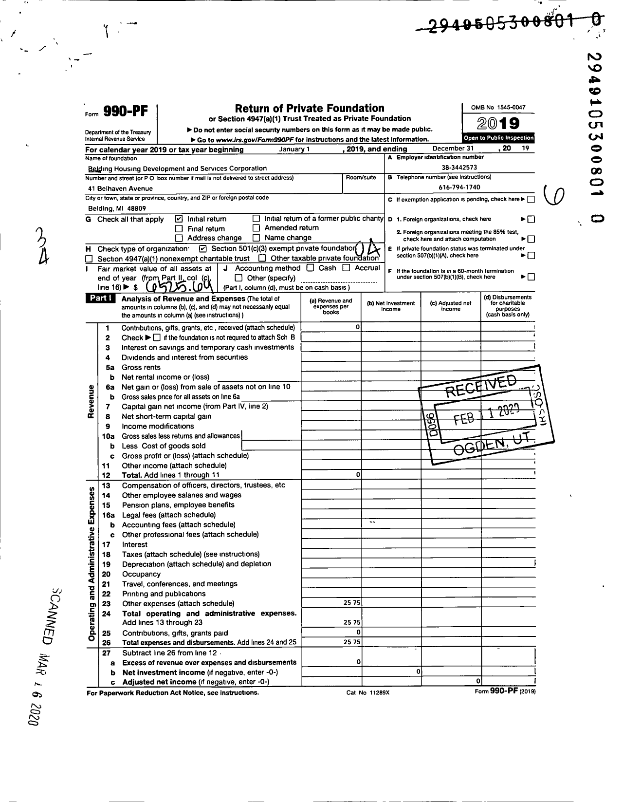 Image of first page of 2019 Form 990PR for Belding Housing Development and Services Corporation