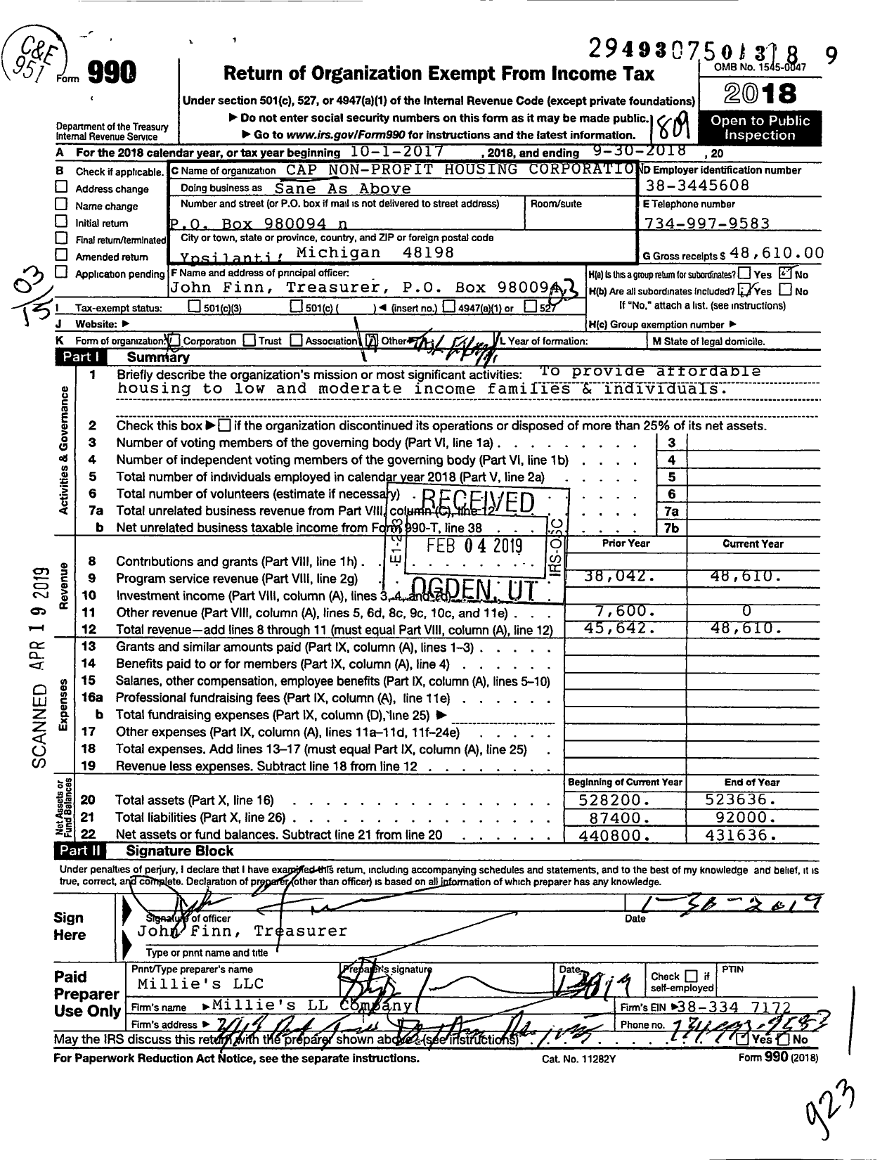 Image of first page of 2017 Form 990 for Cap Non-Profit Housing Corporation