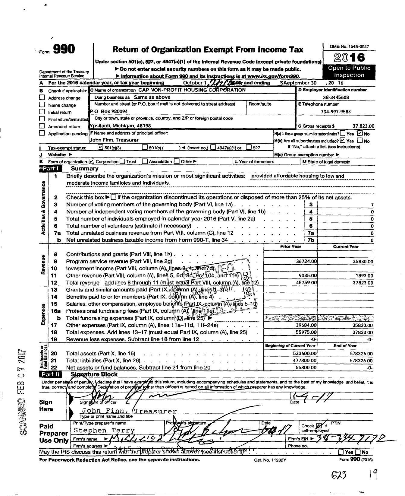 Image of first page of 2015 Form 990 for Cap Non-Profit Housing Corporation