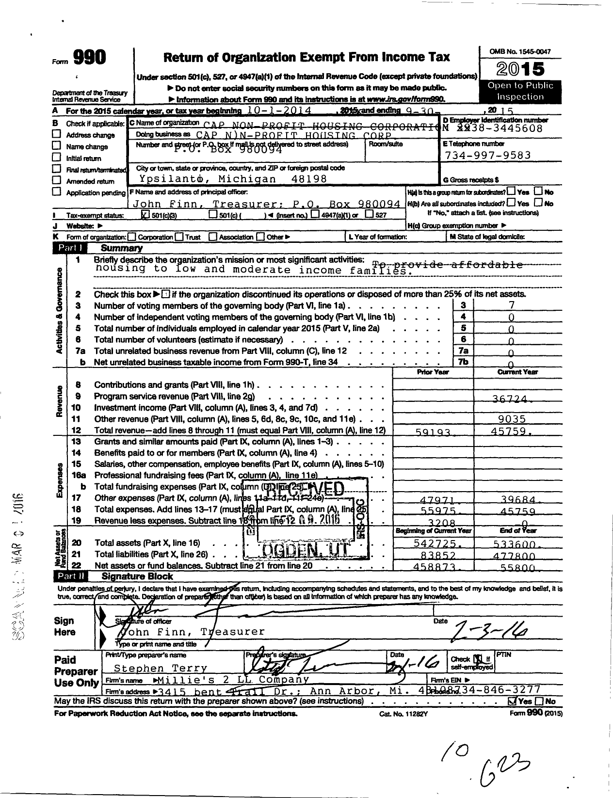 Image of first page of 2014 Form 990 for Cap Non-Profit Housing Corporation