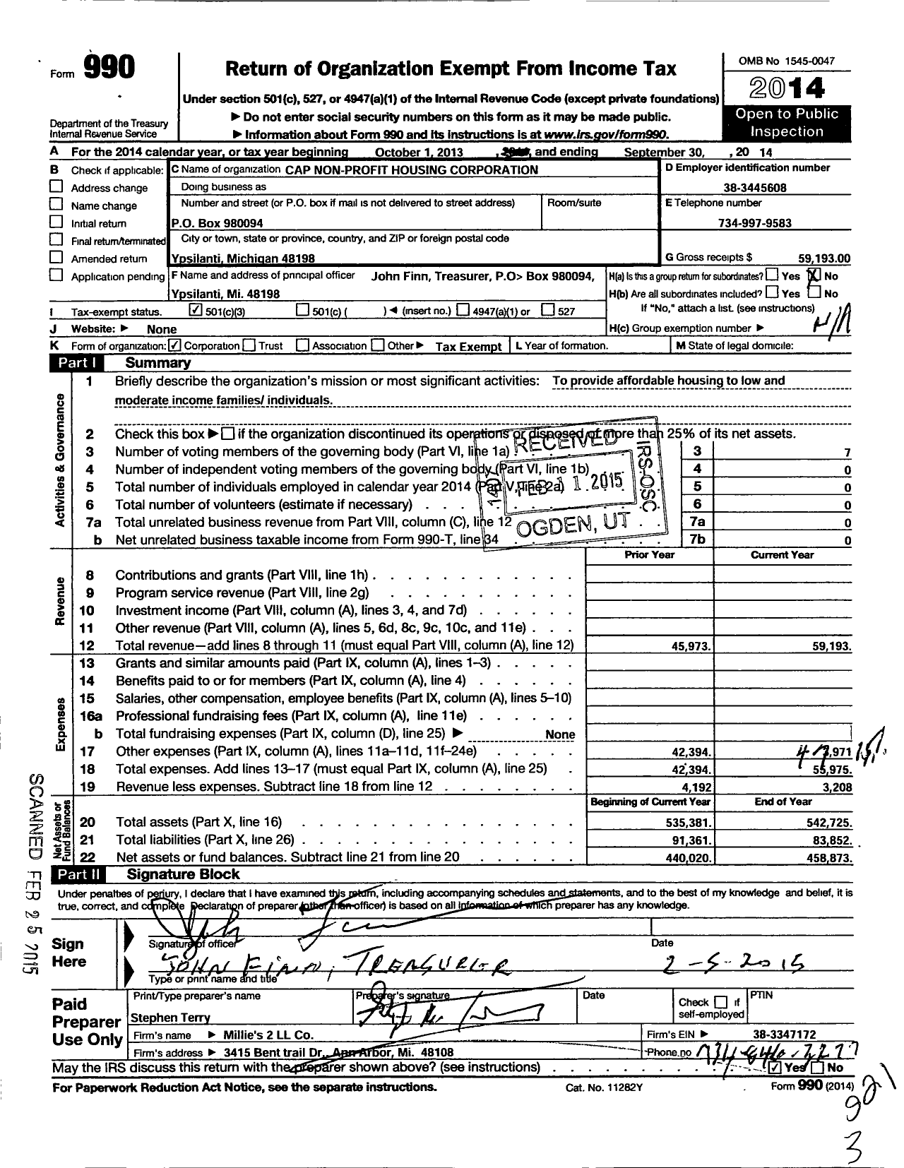 Image of first page of 2013 Form 990 for Cap Non-Profit Housing Corporation