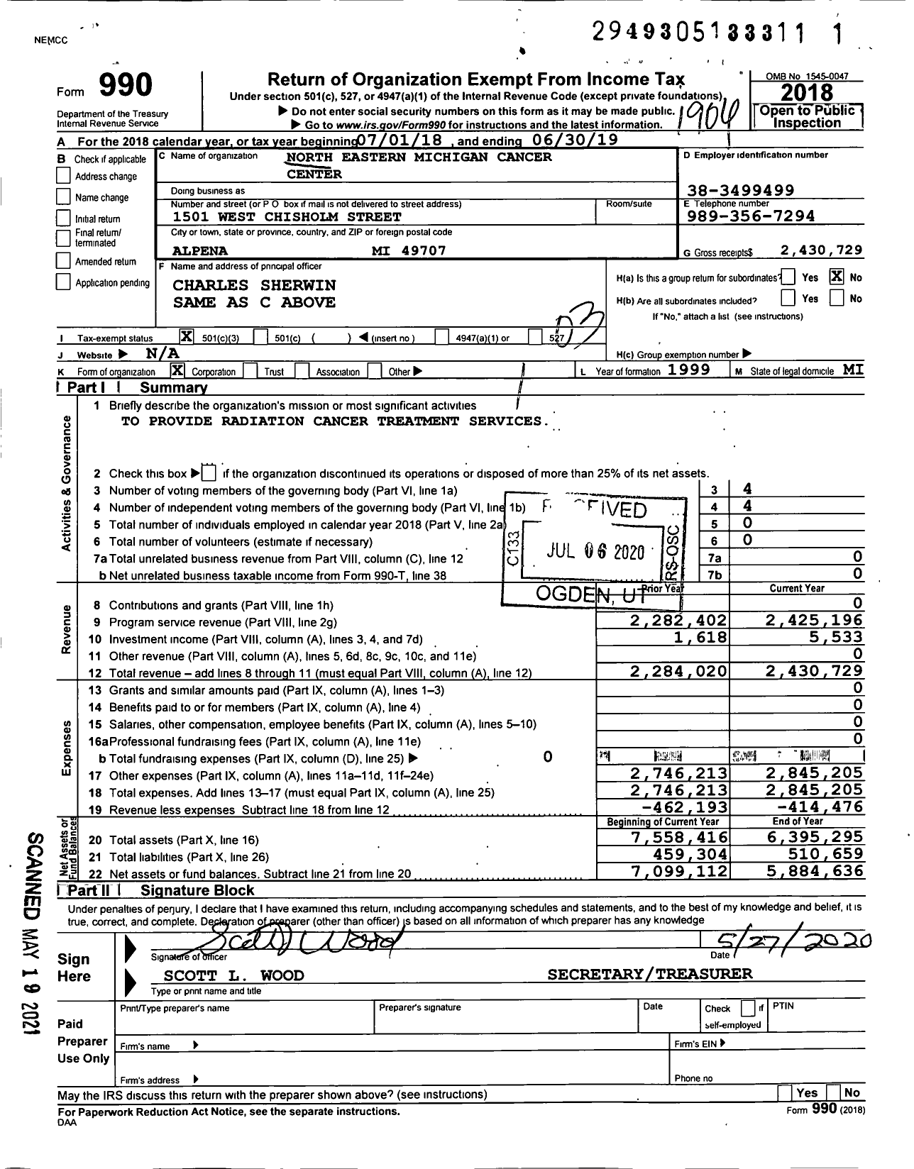 Image of first page of 2018 Form 990 for MidMichigan Health