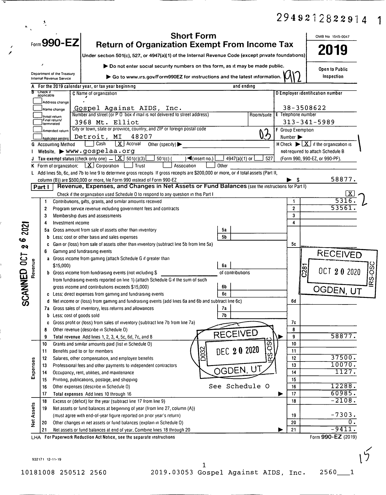 Image of first page of 2019 Form 990EZ for Gospel Against AIDS