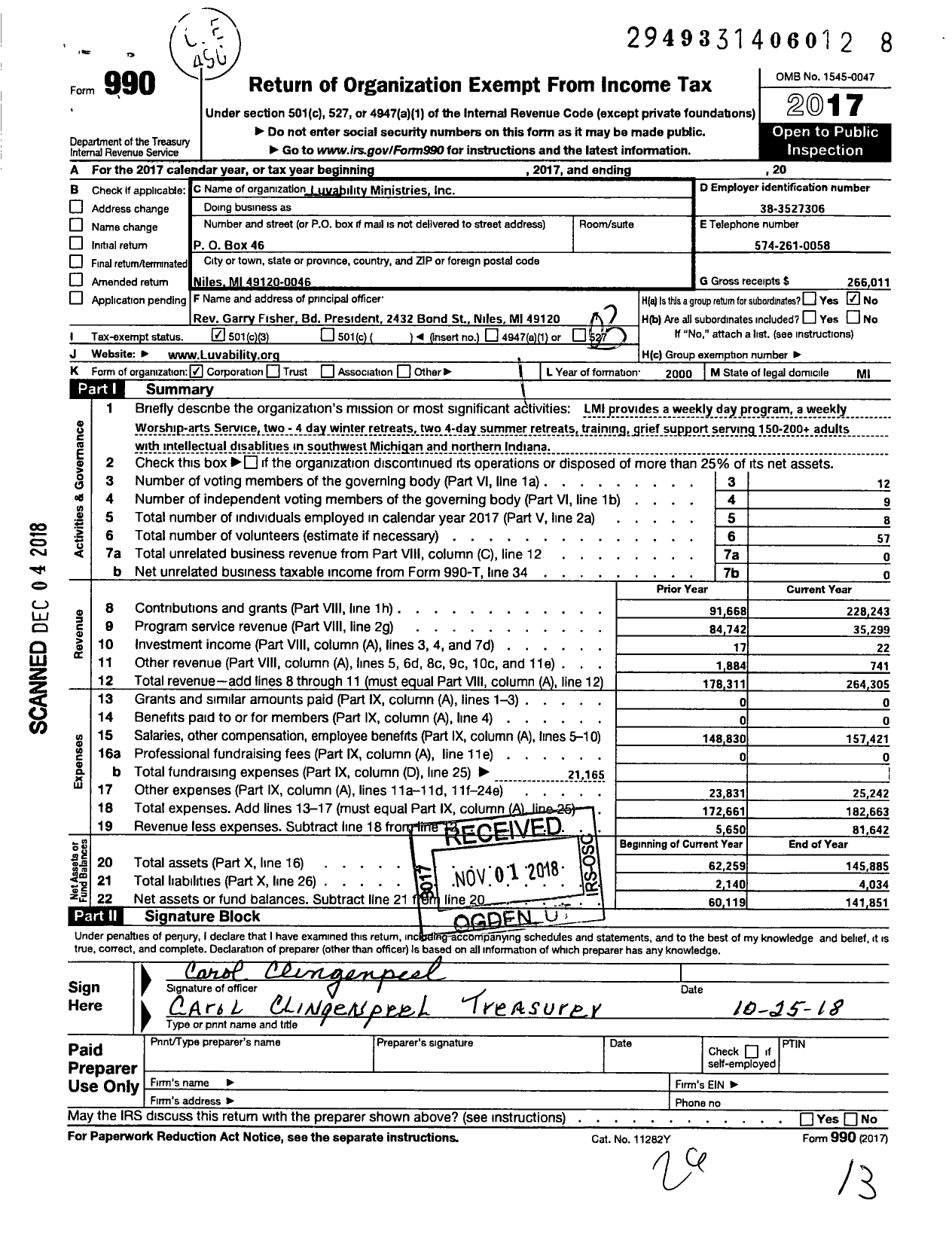 Image of first page of 2017 Form 990 for Luvability Ministries
