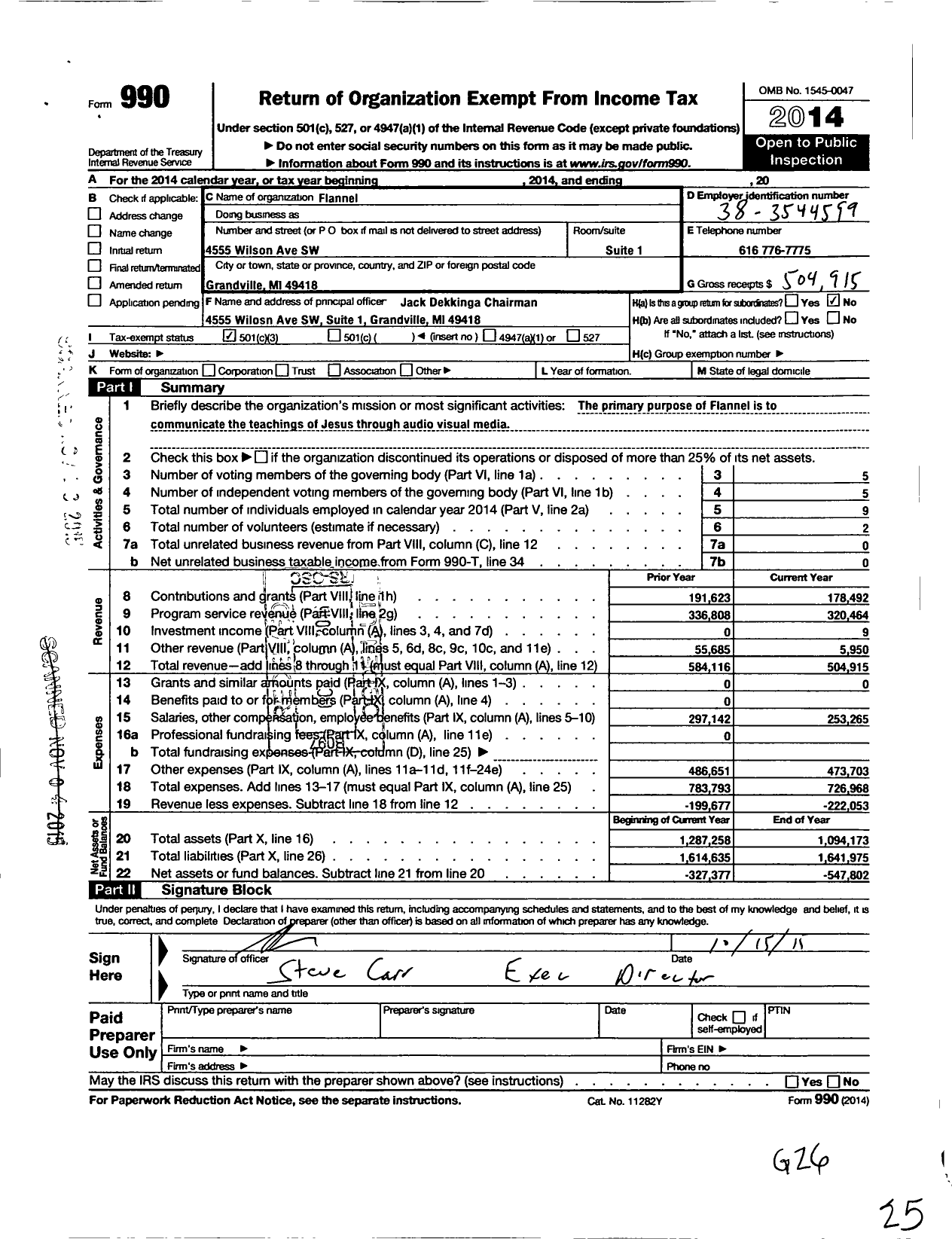 Image of first page of 2014 Form 990 for Flannel