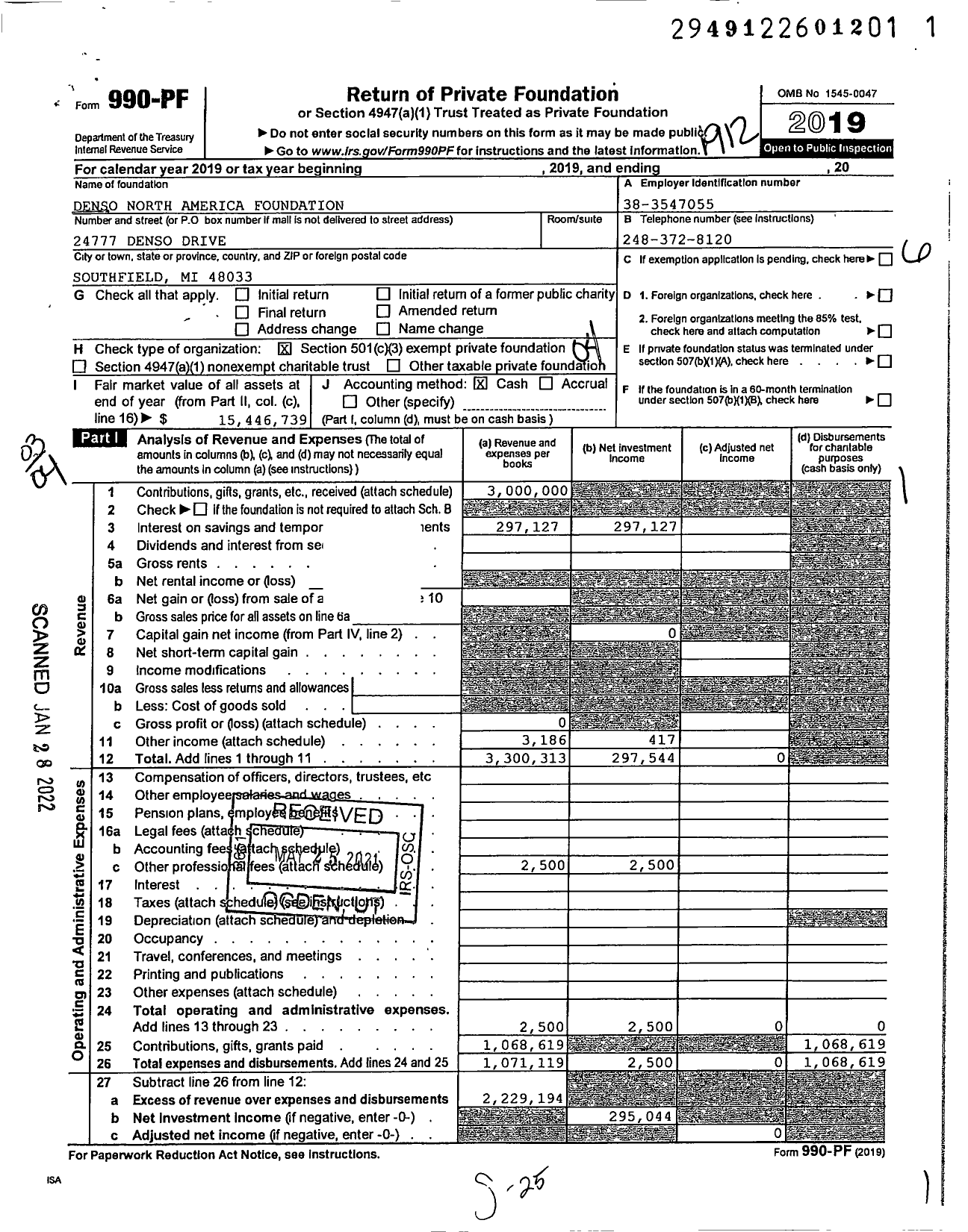 Image of first page of 2019 Form 990PF for Denso North America Foundation