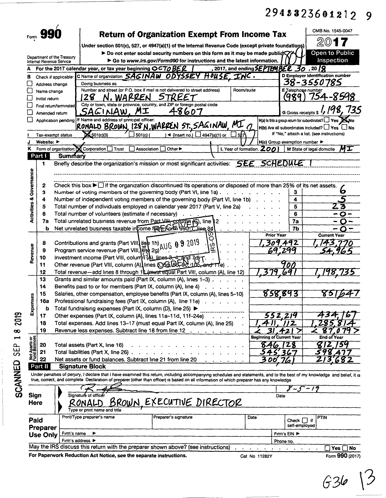 Image of first page of 2017 Form 990 for Saginaw Odyssey House