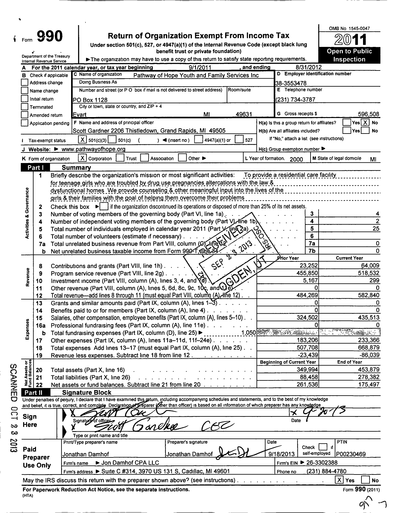 Image of first page of 2011 Form 990 for Pathway of Hope Youth and Family Services