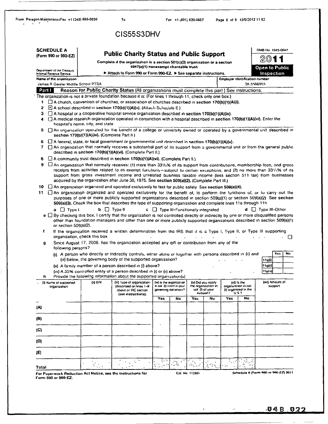 Image of first page of 2011 Form 990ER for Ptsa Michigan Congress of Parents Teachers and Students / James R Geisler Middle School Ptsa