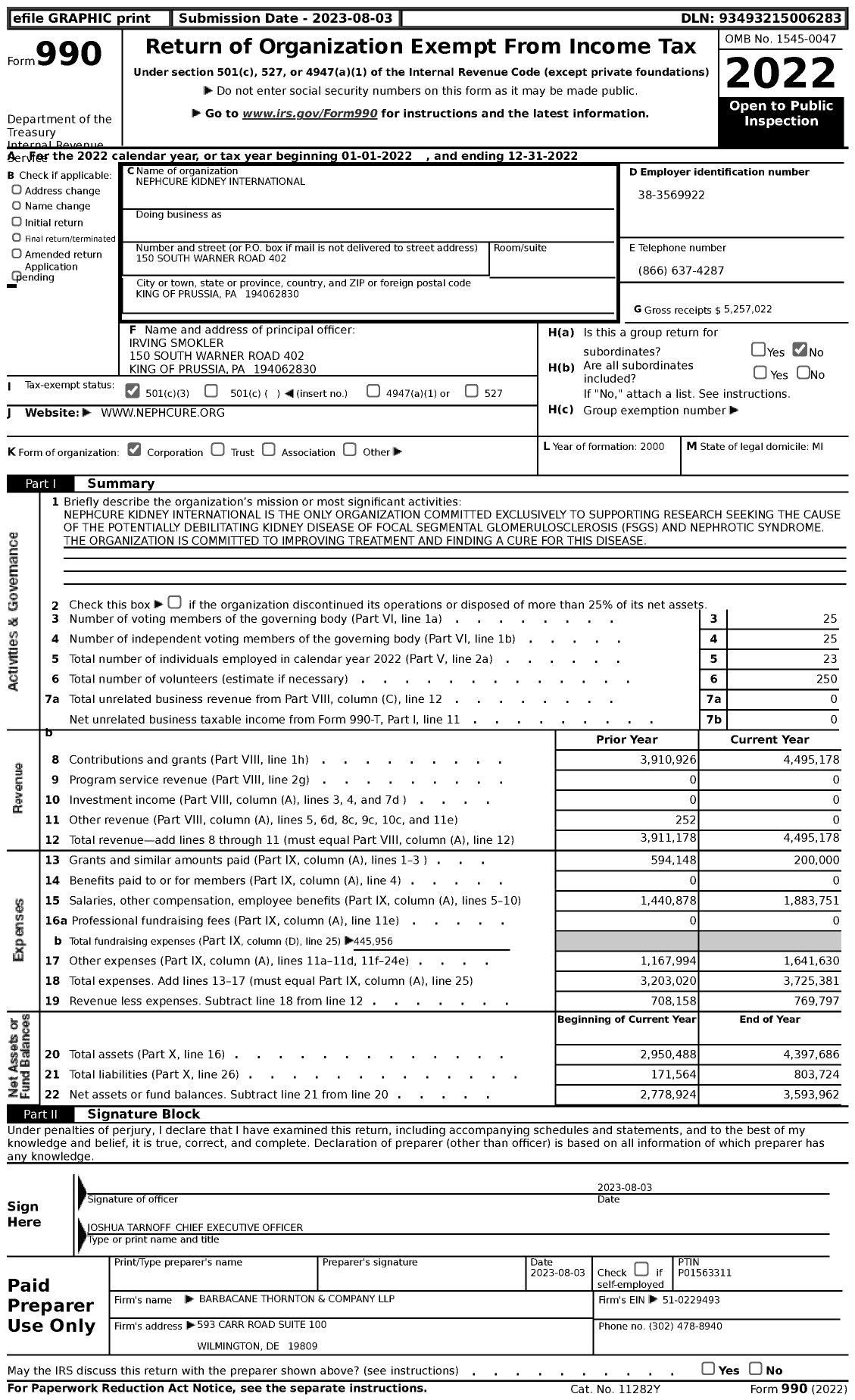 Image of first page of 2022 Form 990 for Nephcure Kidney International (NKI)