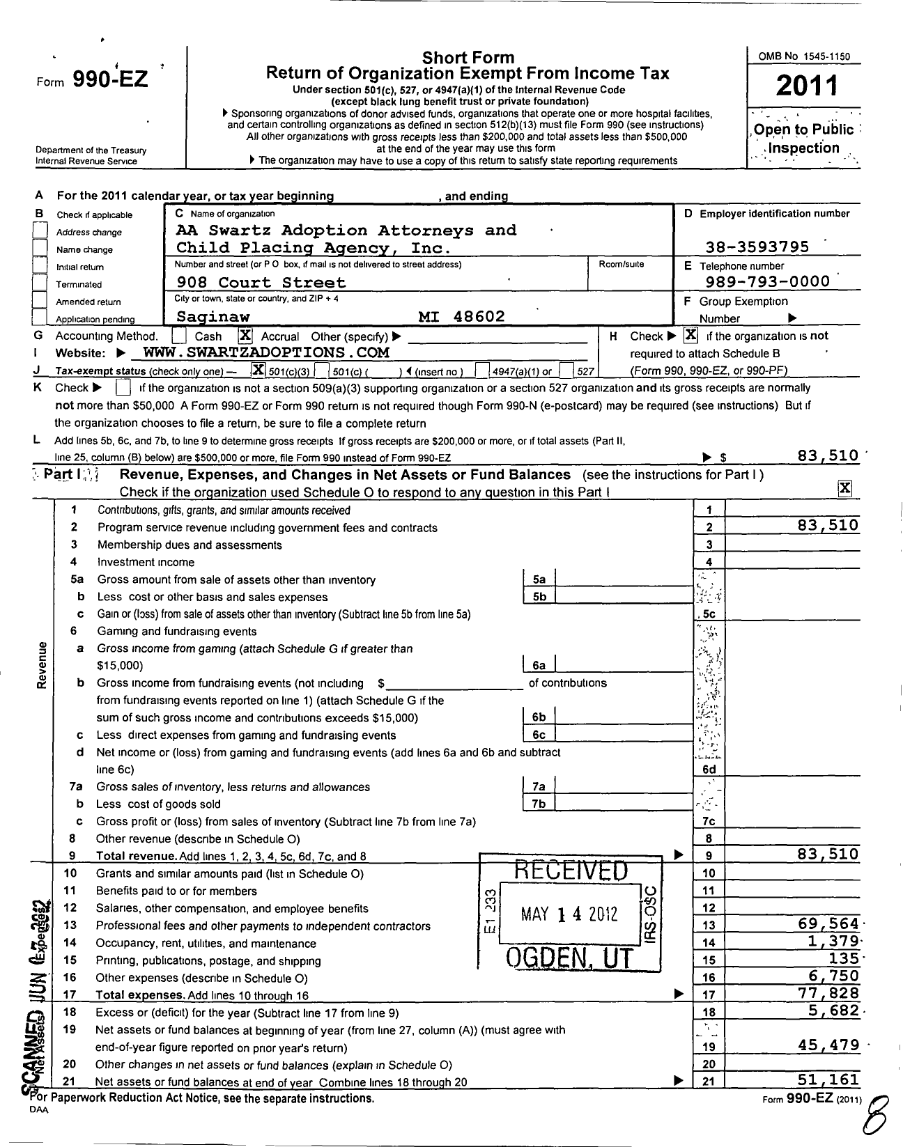 Image of first page of 2011 Form 990EZ for Adoption Partners of Michigan