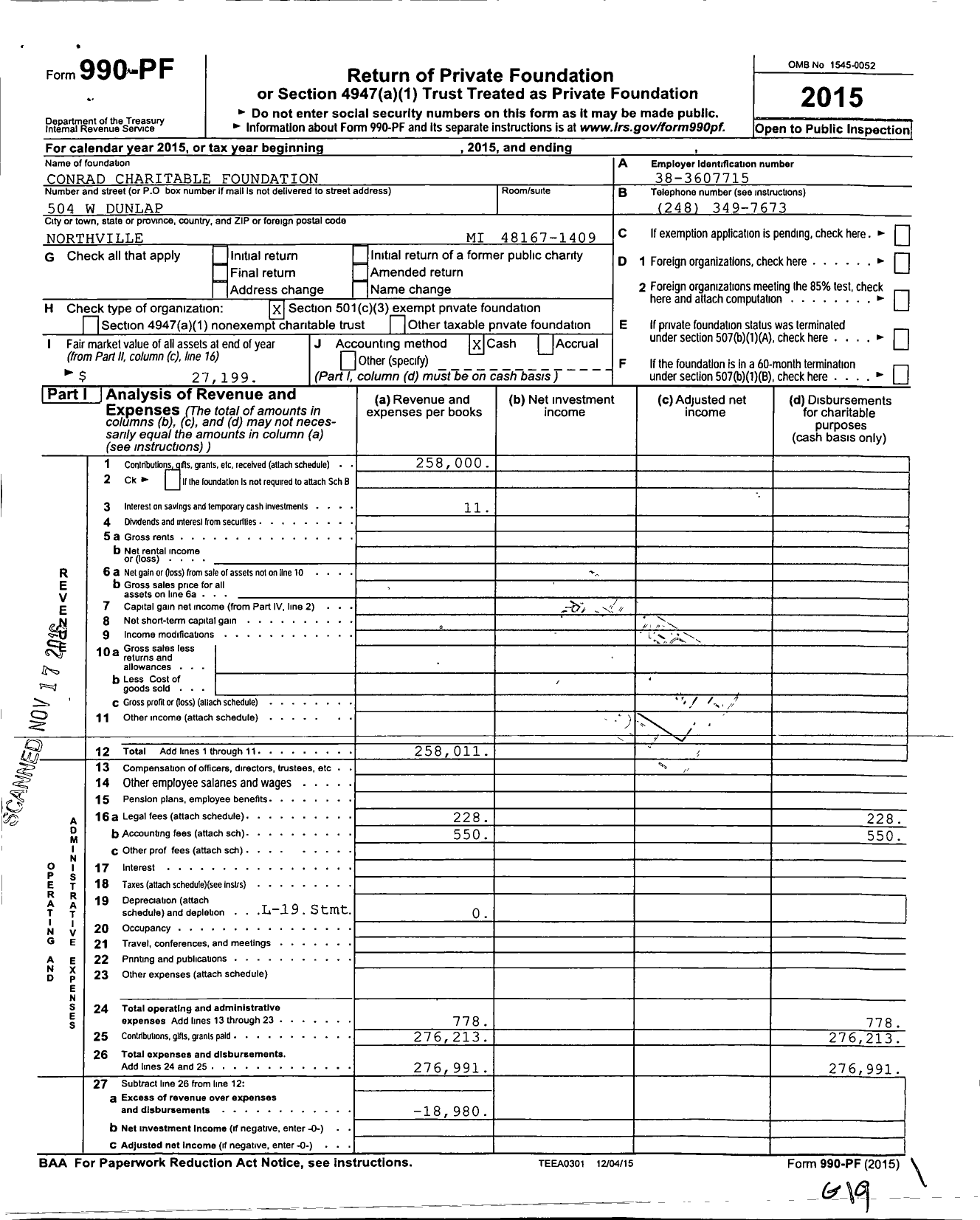 Image of first page of 2015 Form 990PF for Conrad Charitable Foundation
