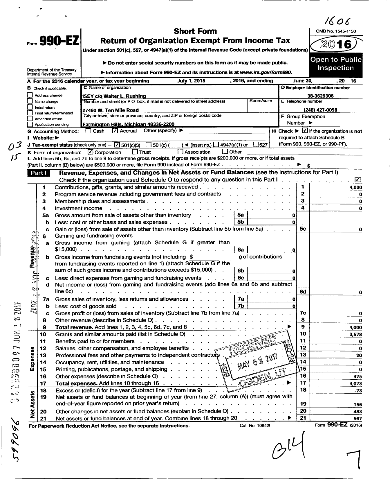 Image of first page of 2015 Form 990EZ for I-Se2Y Corporation