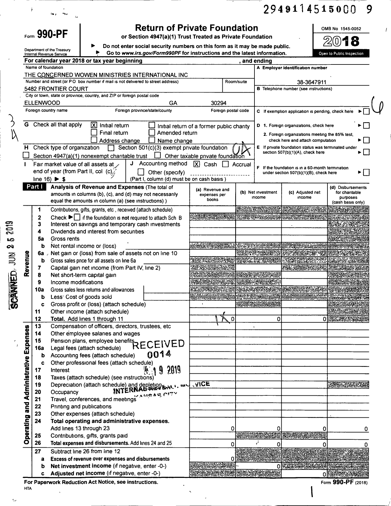 Image of first page of 2018 Form 990PF for The Concerned Women Ministries International