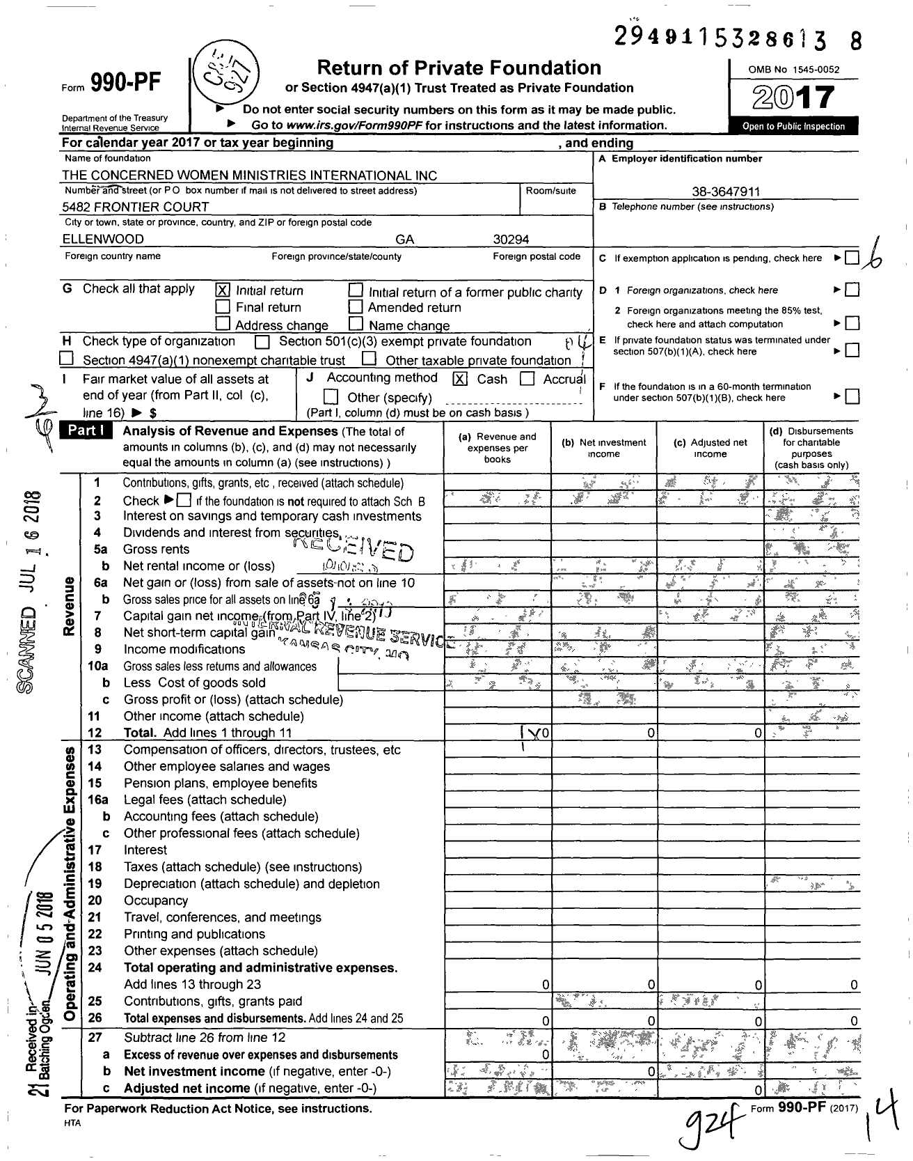 Image of first page of 2017 Form 990PF for The Concerned Women Ministries International