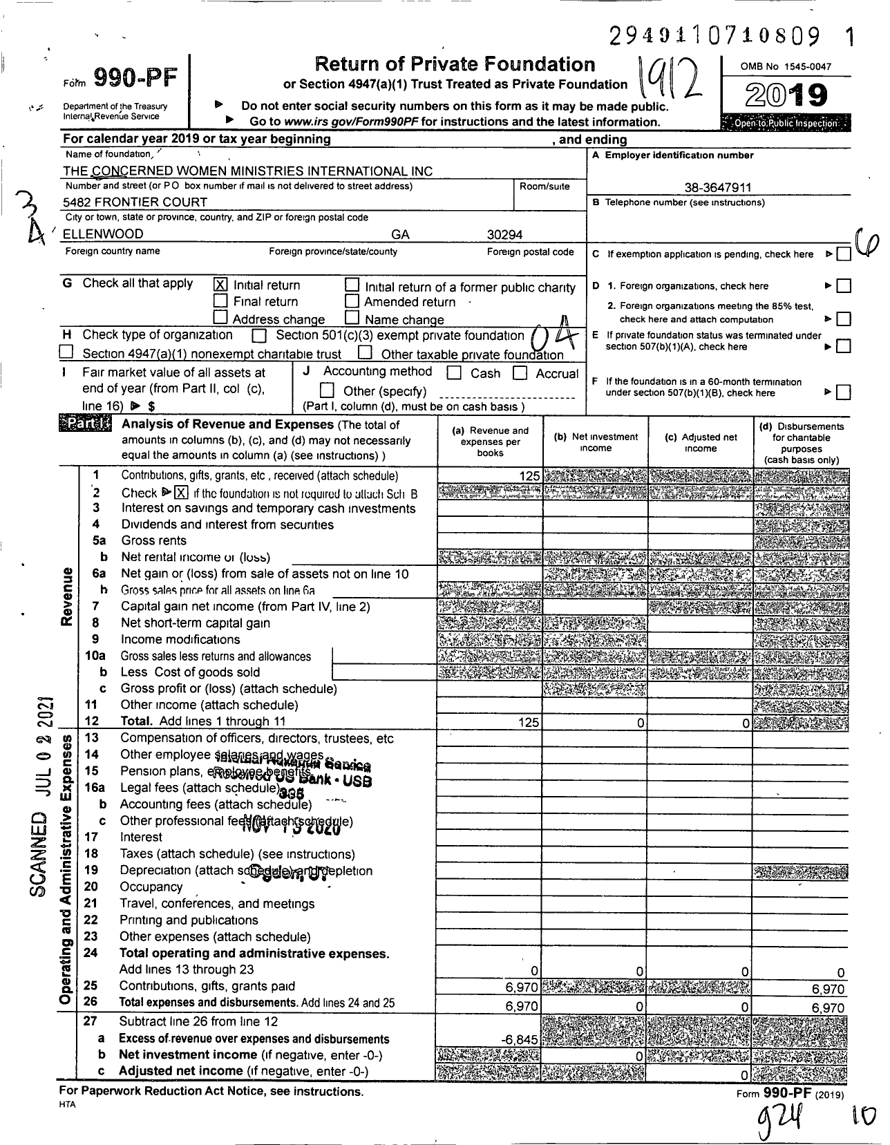 Image of first page of 2019 Form 990PF for The Concerned Women Ministries International