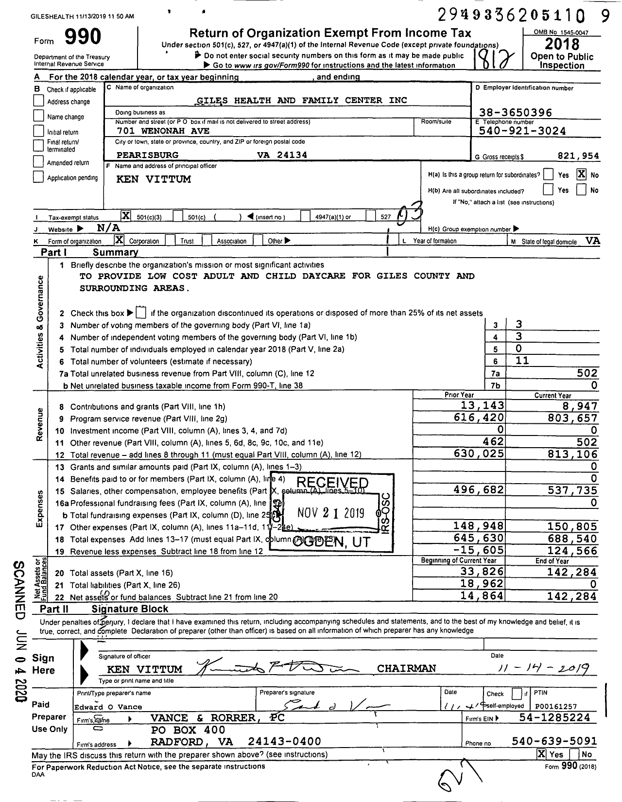 Image of first page of 2018 Form 990 for Giles Health and Family Center