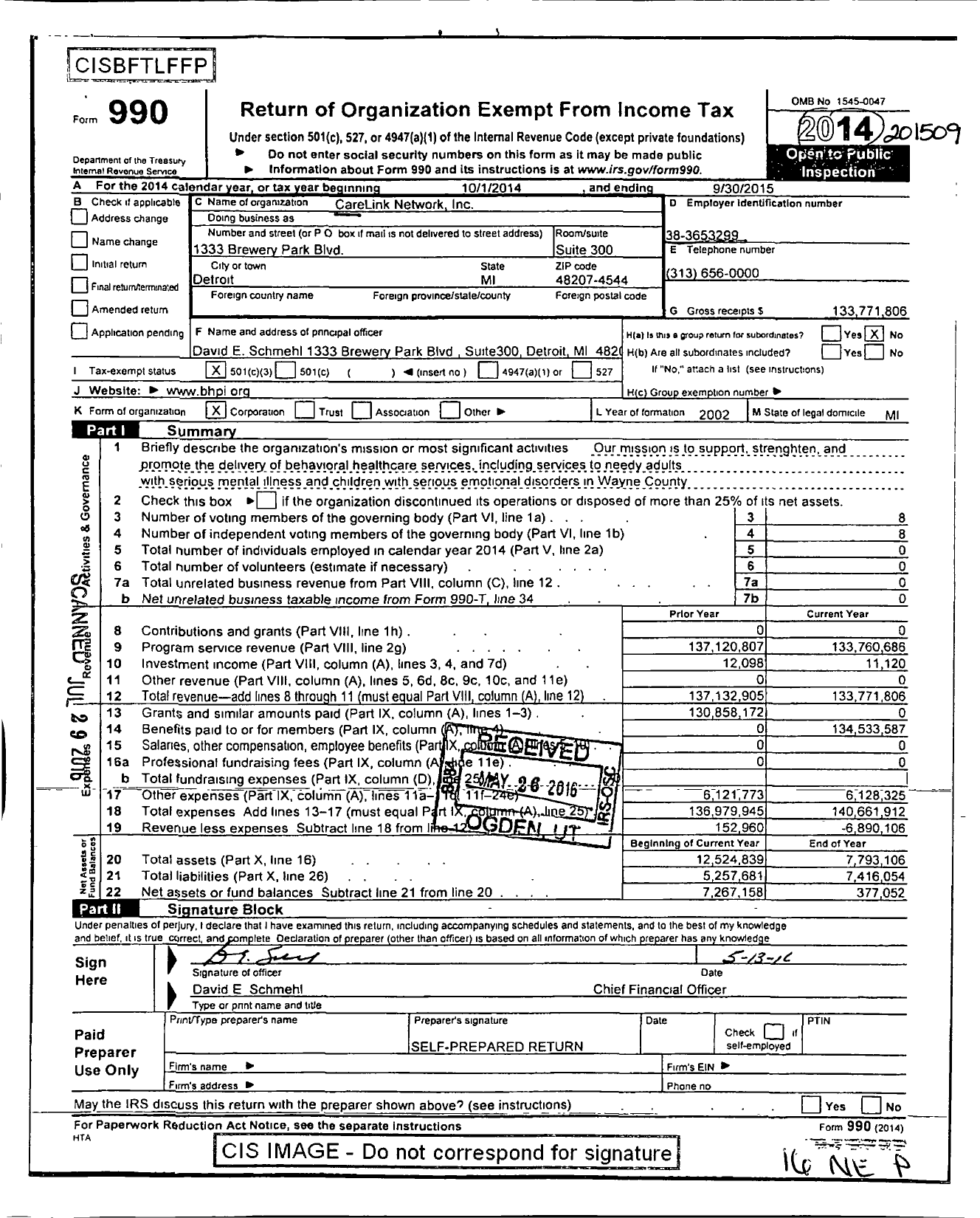 Image of first page of 2014 Form 990 for CareLink Network