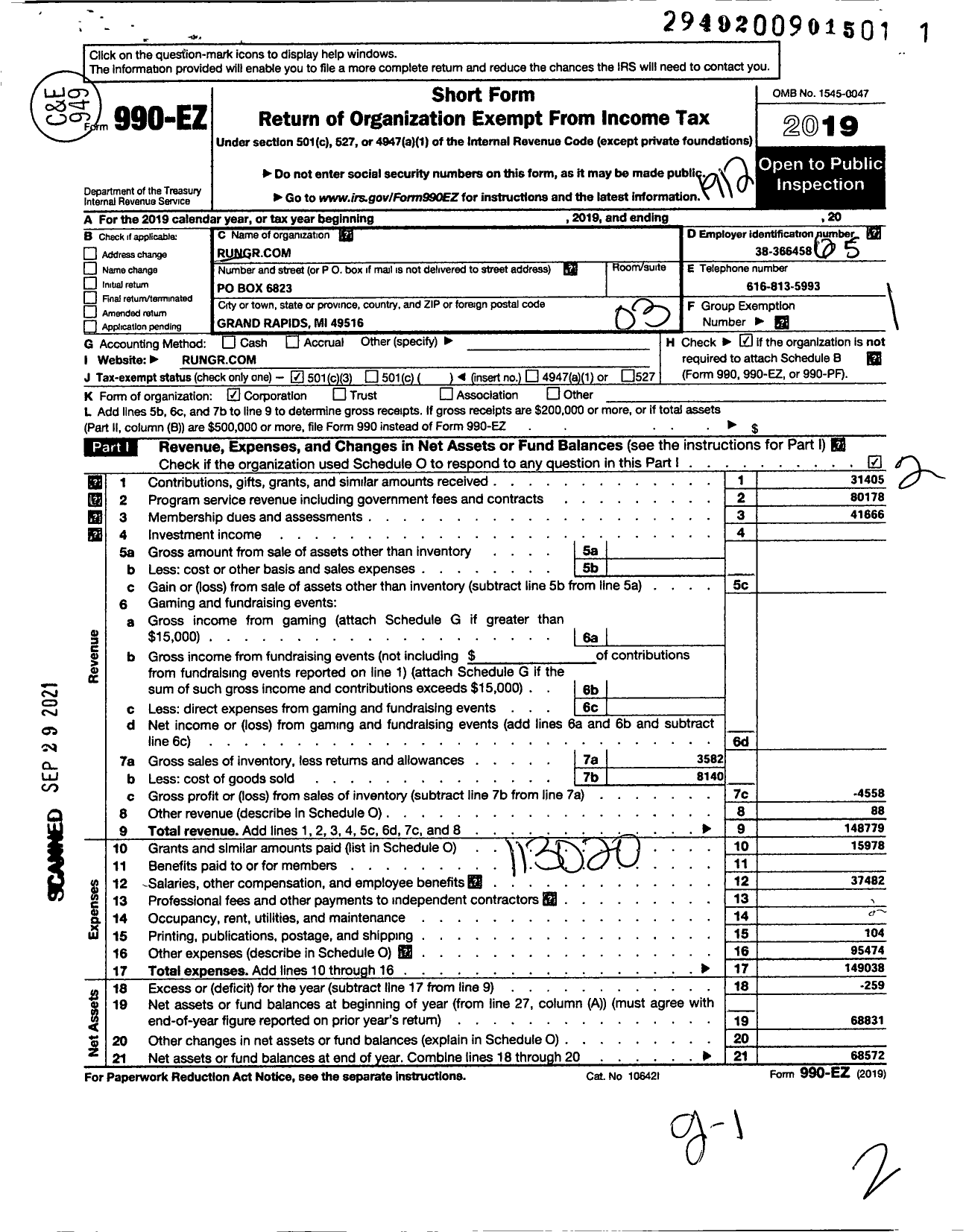 Image of first page of 2019 Form 990EZ for Rungr Com