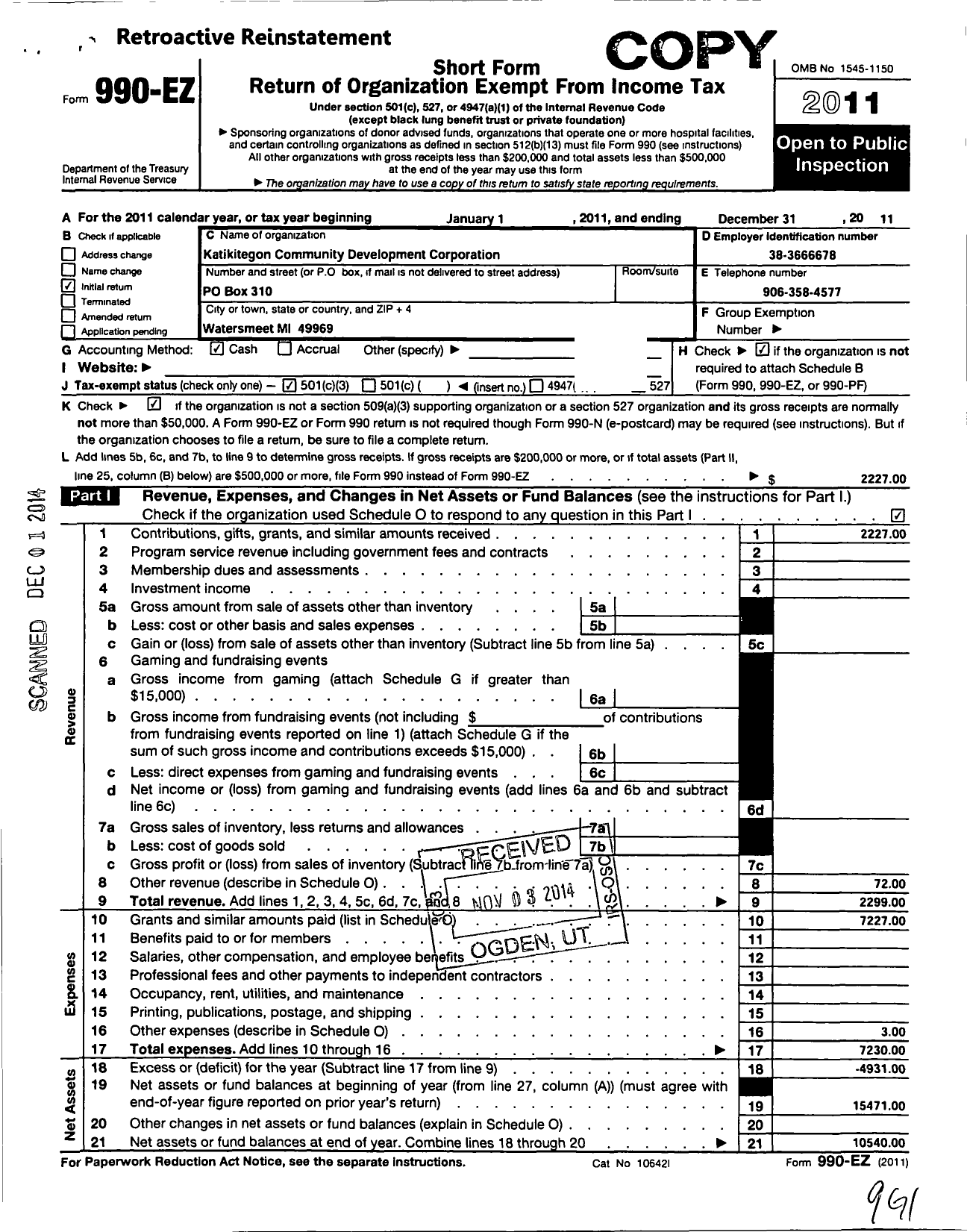 Image of first page of 2011 Form 990EZ for Kati-Kitegon Community Development Corporation