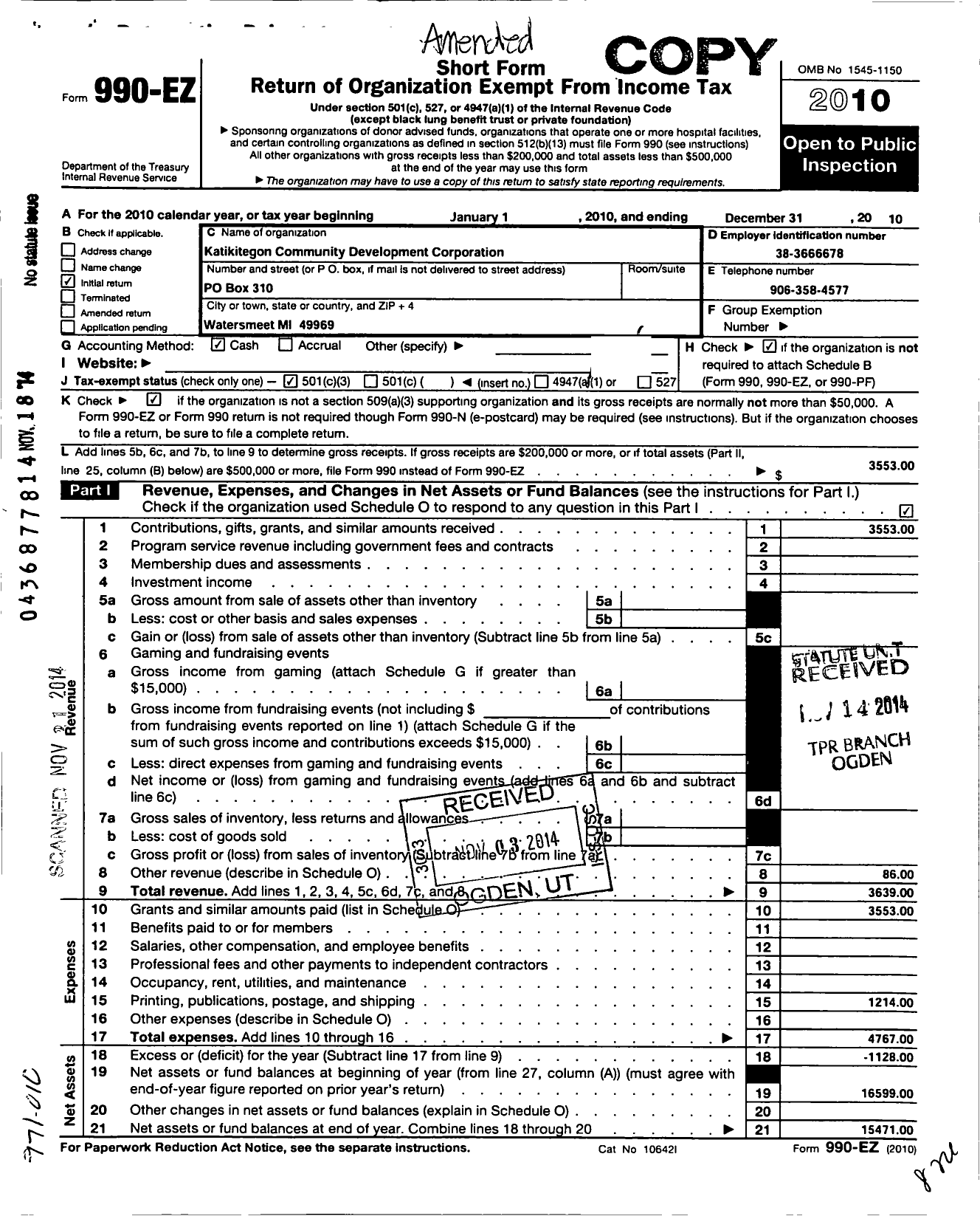 Image of first page of 2010 Form 990EZ for Kati-Kitegon Community Development Corporation