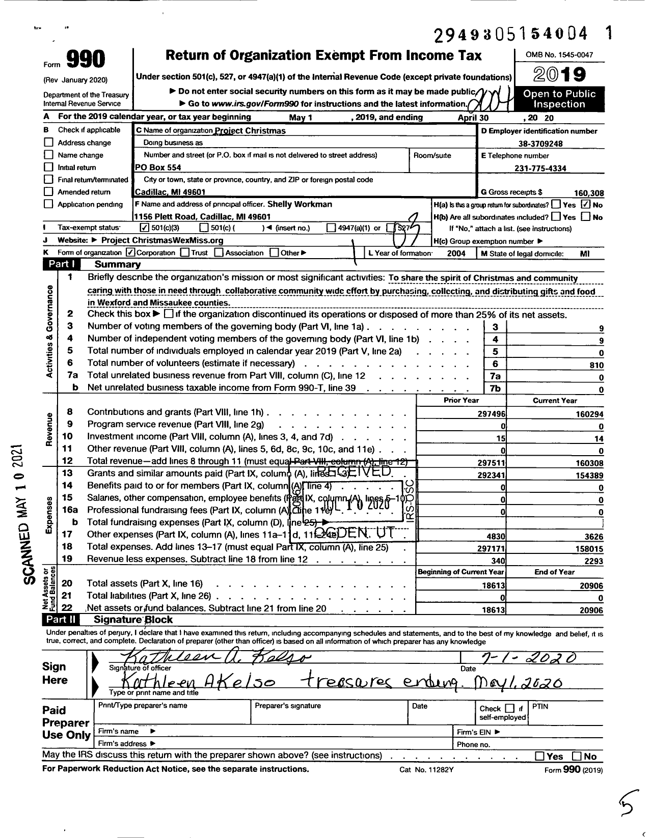 Image of first page of 2019 Form 990 for Project Christmas