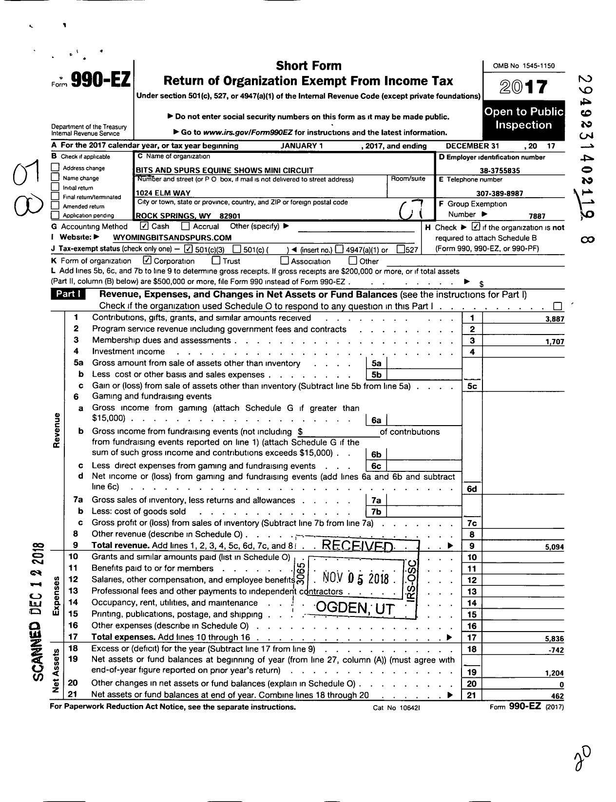 Image of first page of 2017 Form 990EZ for Bits and Spurs Equine Shows Mini-Circuit