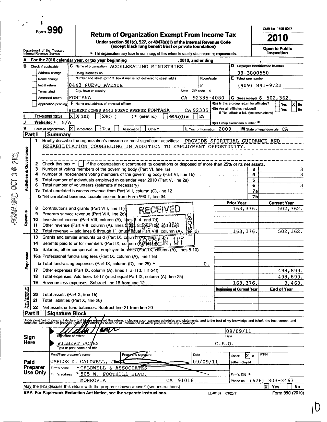 Image of first page of 2010 Form 990 for Accelerating Staffing