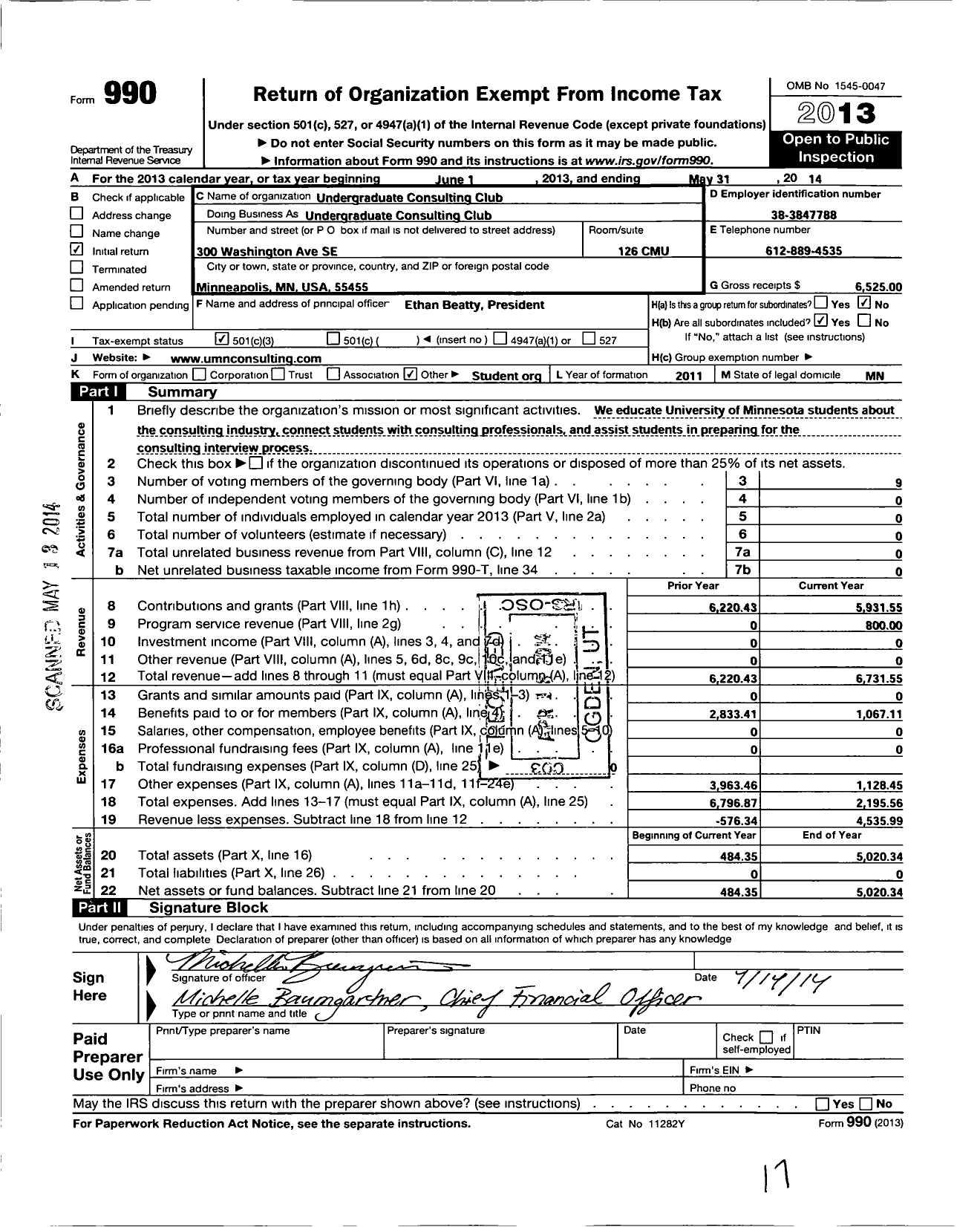 Image of first page of 2013 Form 990 for Undergraduate Consulting Club