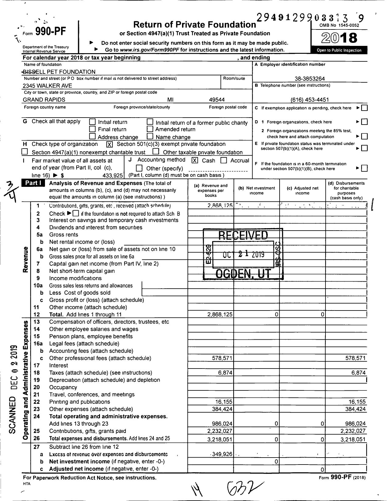 Image of first page of 2018 Form 990PF for BISSELL Pet Foundation