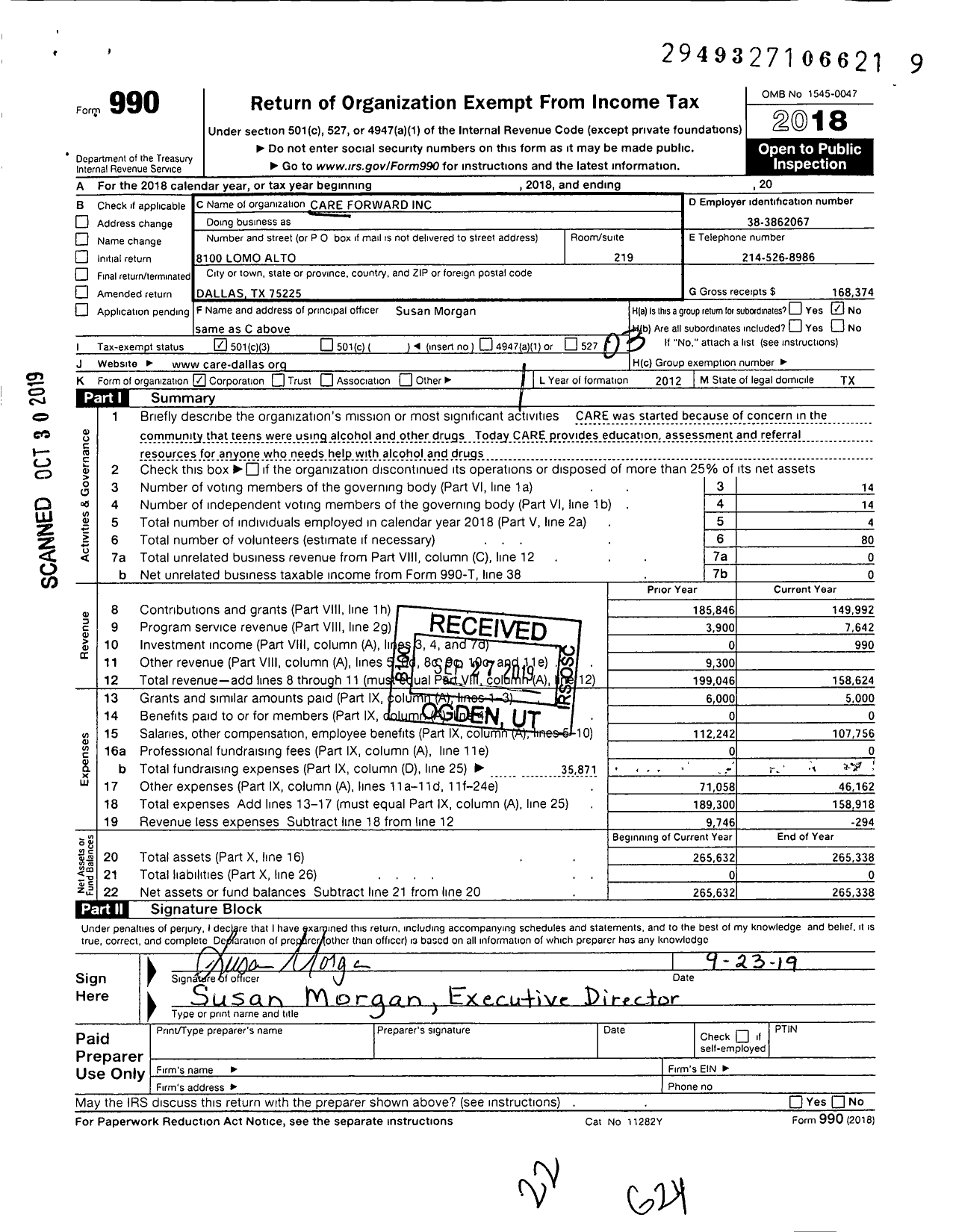 Image of first page of 2018 Form 990 for Care A R E Forward