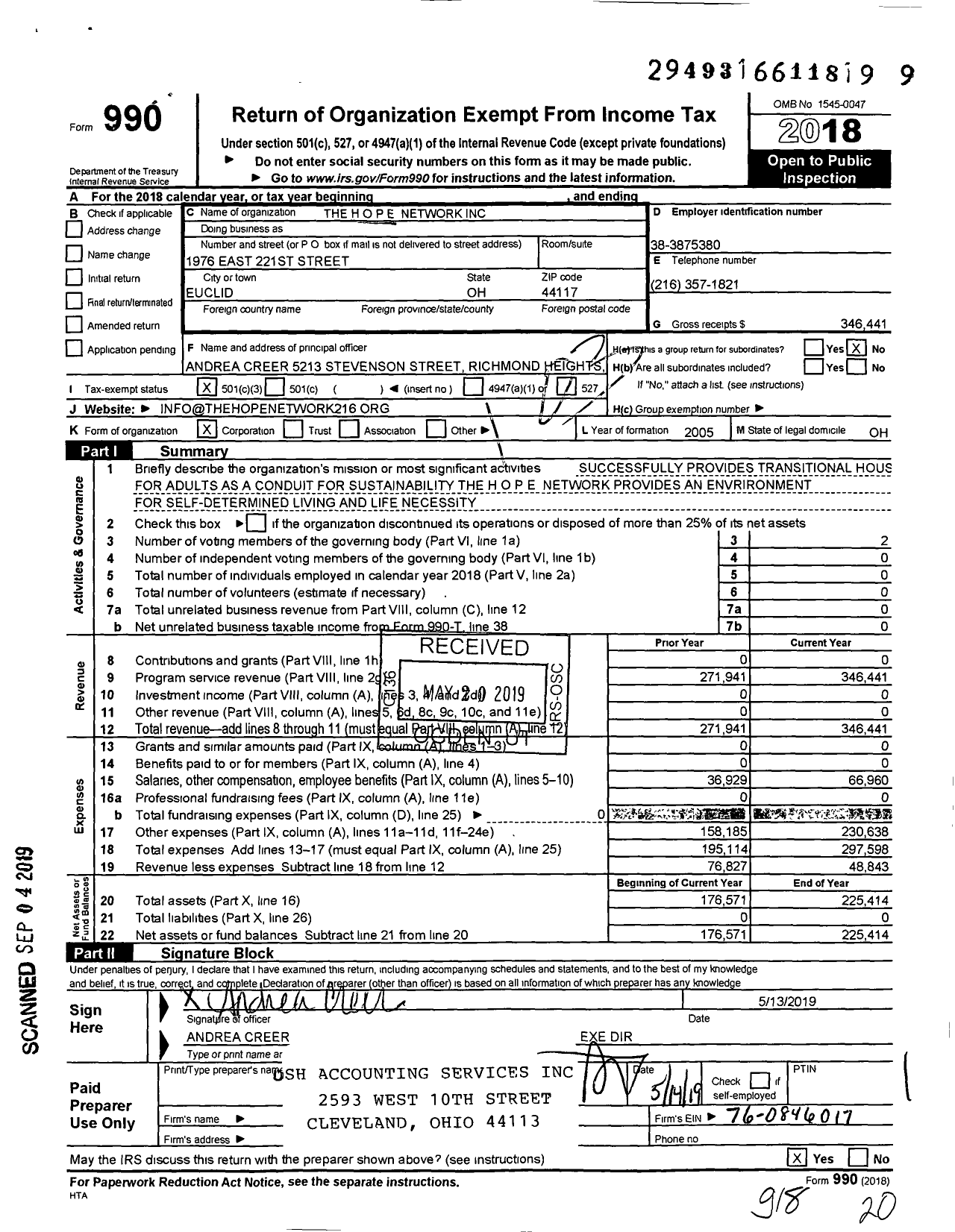 Image of first page of 2018 Form 990 for Hope Network