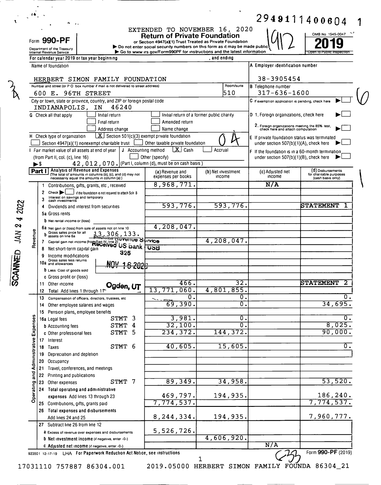 Image of first page of 2019 Form 990PF for Herbert Simon Family Foundation