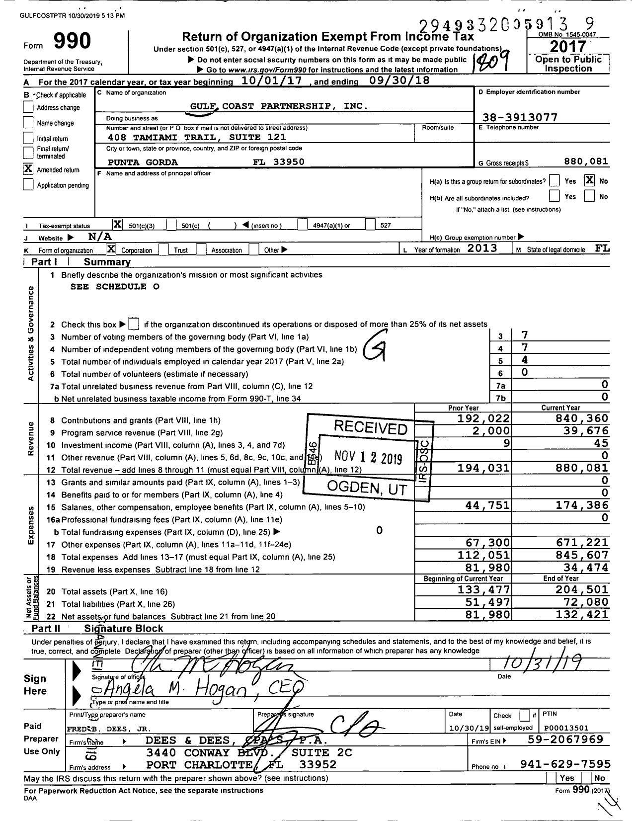 Image of first page of 2017 Form 990 for Gulf Coast Partnership